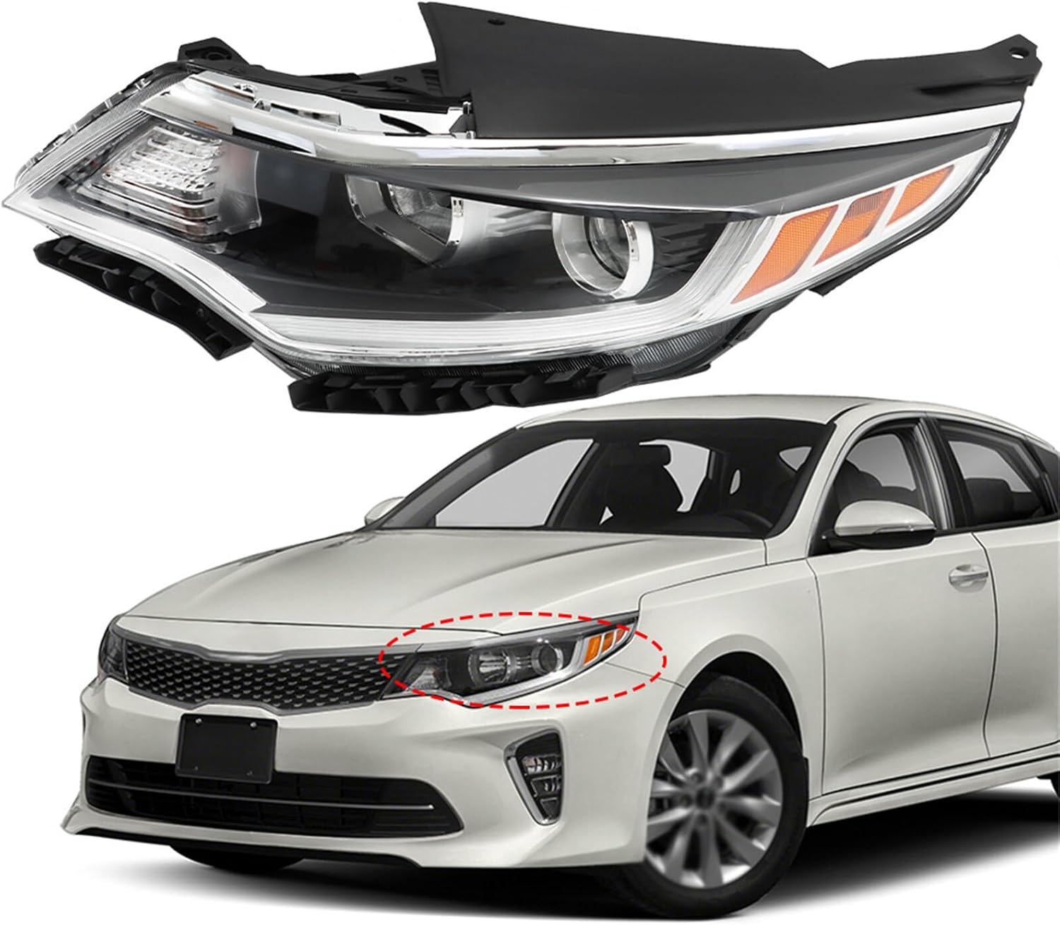KI2502196 Headlight Assembly Replacement for 2016 2017 2018 Optima Headlamp w/o DRL Left Side