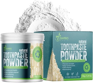 Natural Fluoride Free Toothpaste Powder - Remineralizing Whitening Sensitive Teeth Tooth Powder with Baking Soda and 100% Zero Waste Packaging