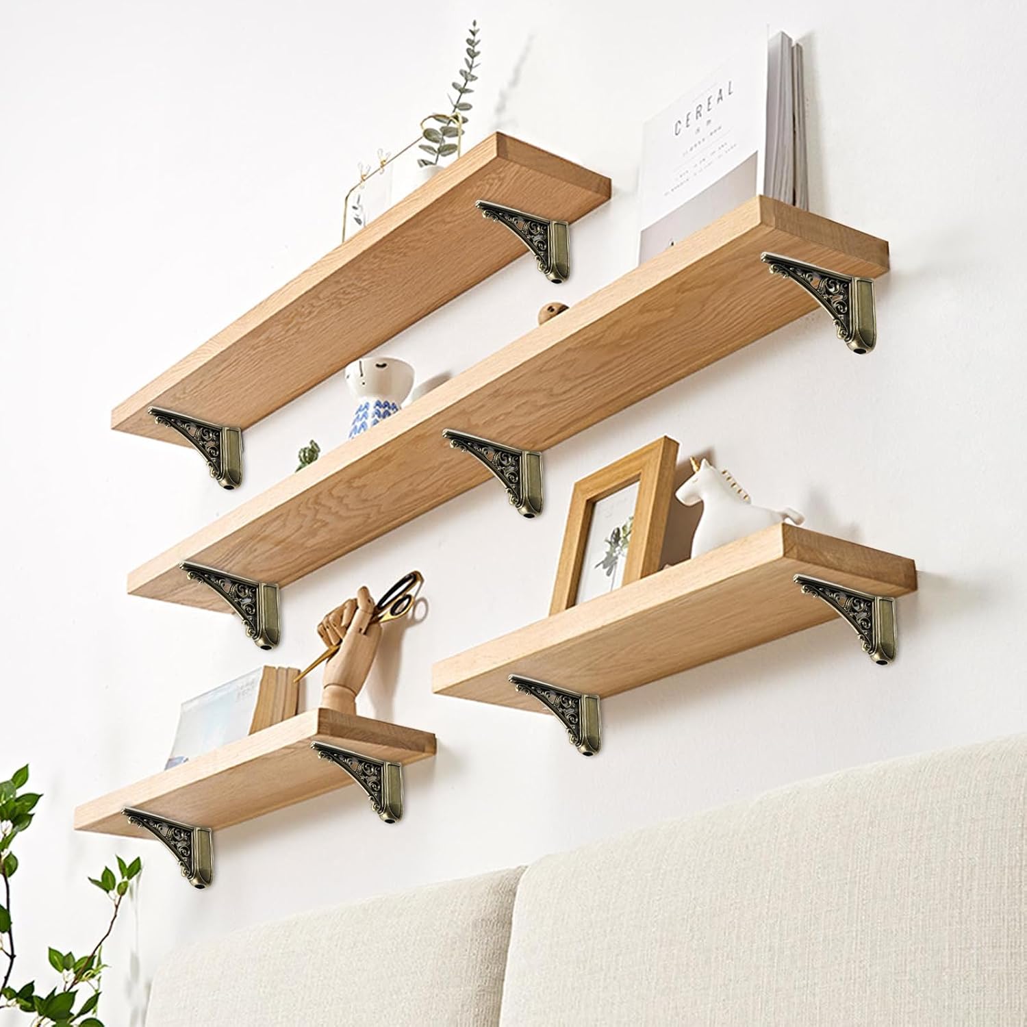 2 Pcs Adjustable Glass Floating Shelf Brackets High Load Capacity Shelf Holder Wall Mount Fit for 0.24"-1.57" Thick Glass Clamps Clip for Bathroom Kitchen Office, Antique Bronze