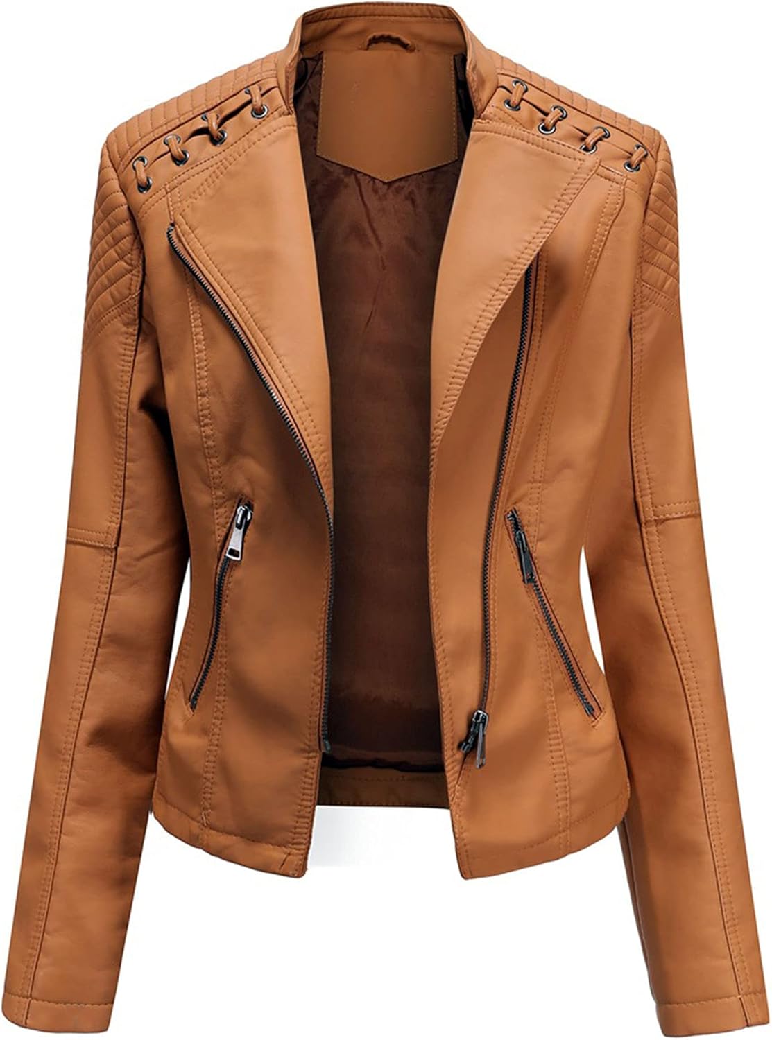 Womens Ladies Faux Leather Zipper Punk PU Slim Motorcycle Biker Short Jacket Coat