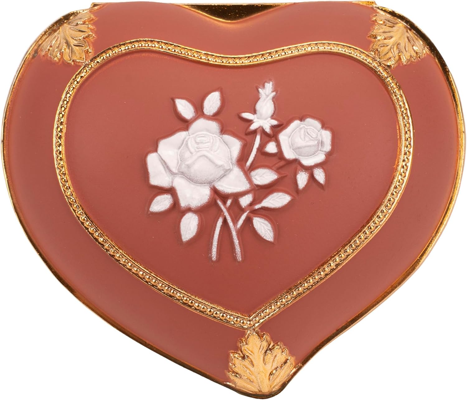 Haelo Musical Trinket Heart Shaped Jewelry Box, Red and Gold Tone Metal, Plays Tune Memory