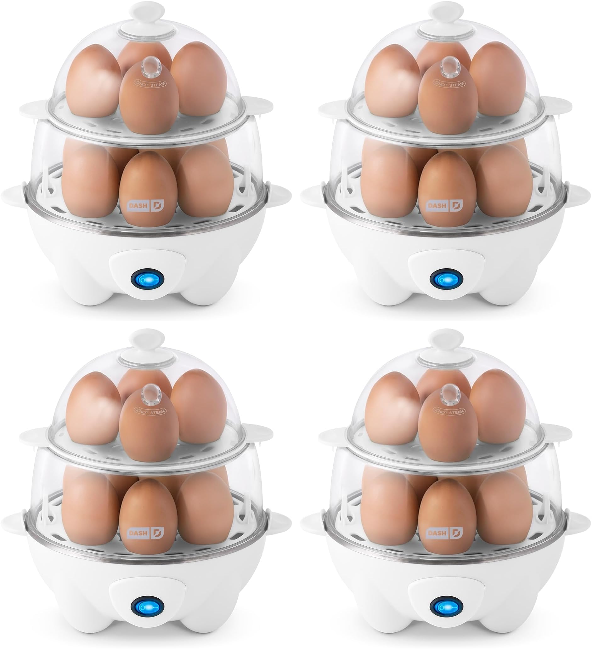 Dash Deluxe Egg Cooker - Boiler,Poacher &amp; Steamer - Includes Measuring &amp; Recipe Guide - Dishwasher Safe - BPA Free - Holds 12 Eggs,White,(Pack of 4)