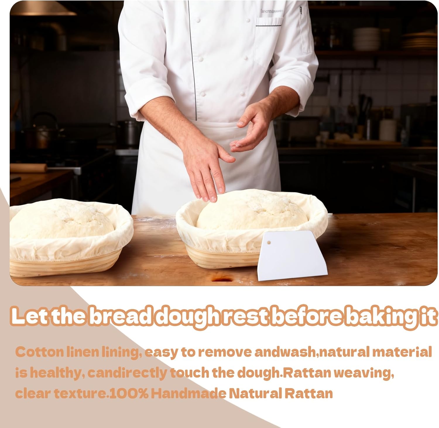 8 Sets Bread Proofing Baskets Bulk Banneton Bread Proofing Basket with Cloth Liners and Dough Scrapers Natural Rattan Banneton Sourdough Bowl Basket for Bakers(10 Inch)