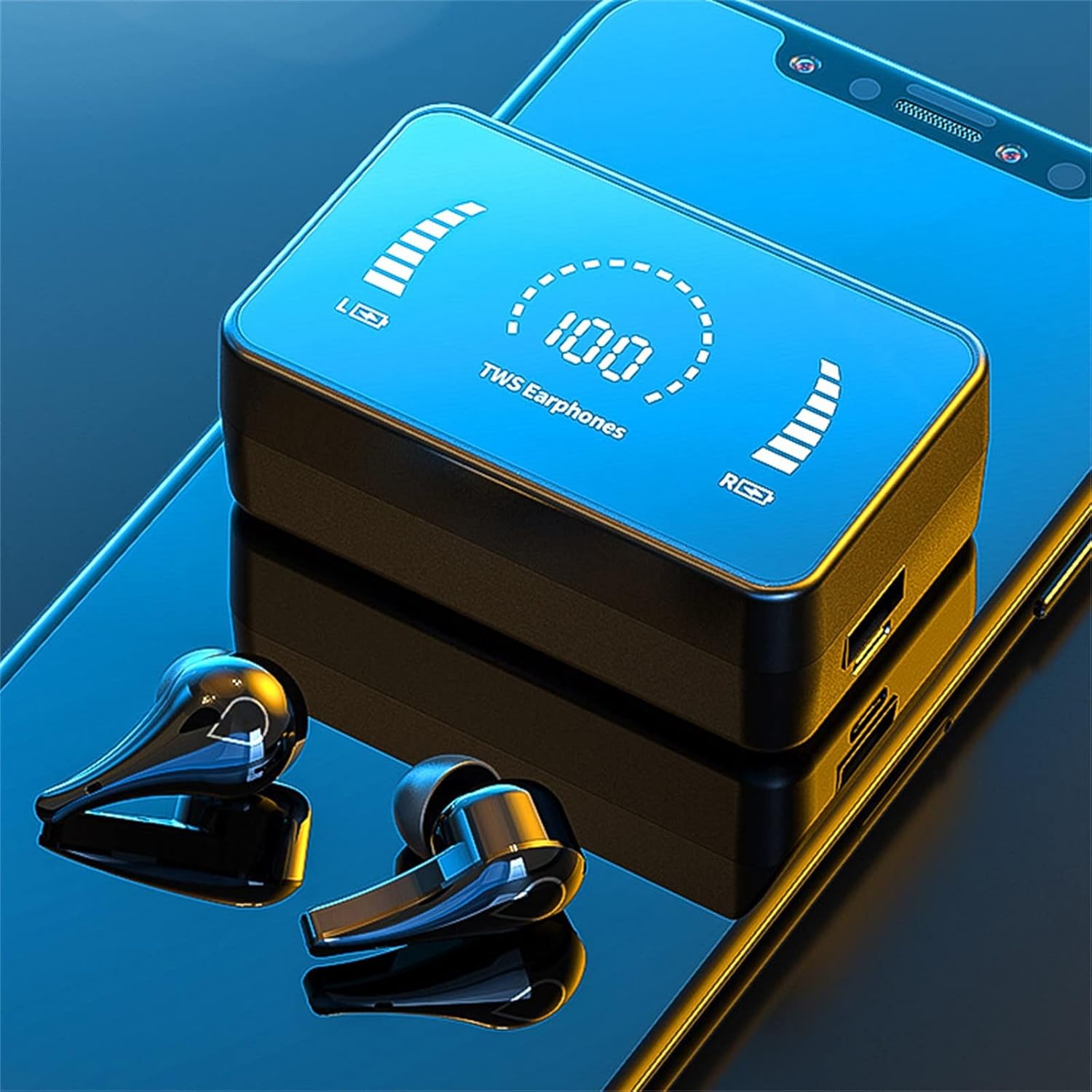 qonioi wireless bluetooth earphones mirror screen digital display touch control bluetooth earphones hd stereo built in mic in ear earphones display c