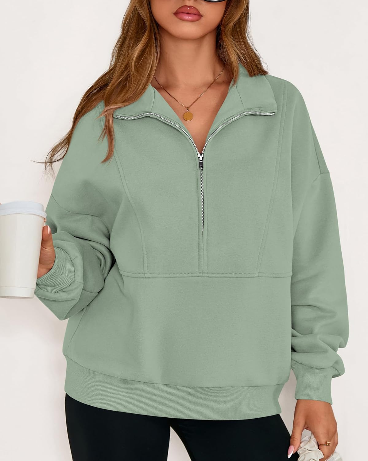 KIRUNDO Sweatshirt for Women 2026 Fall Half Zip Pullover Oversized Fleece Mock Neck Hoodies Fashion Outfits Winter Clothing