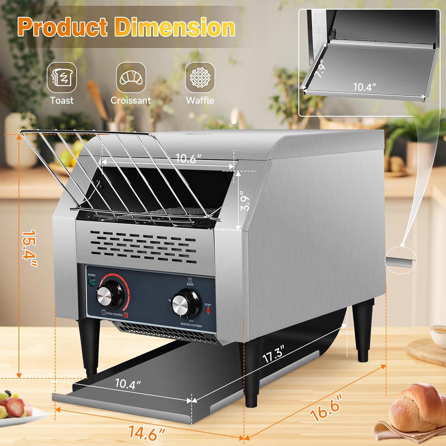 Conveyor Toaster 300 Slices/H Commercial Heavy Duty 1900W Stainless Steel for Restaurant