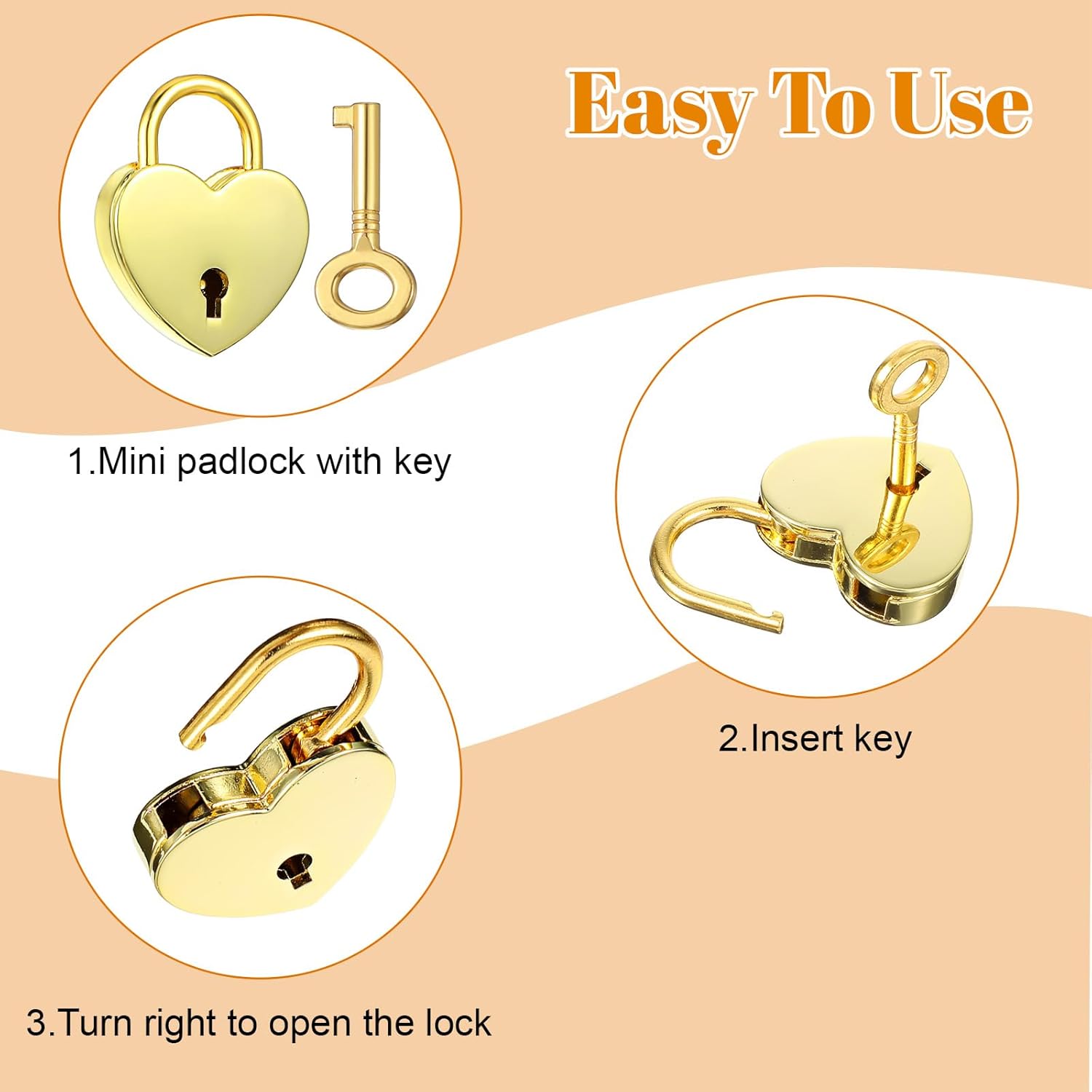 Heart Lock, 2 Pcs Heart Shaped Lock Hearts Locks Key Mini Padlocks Key Mini Padlock with Keys Gold Locks Metal for Keychain Padlock for Jewelry Box Diary Handbag Storage Box Decorative Luggage