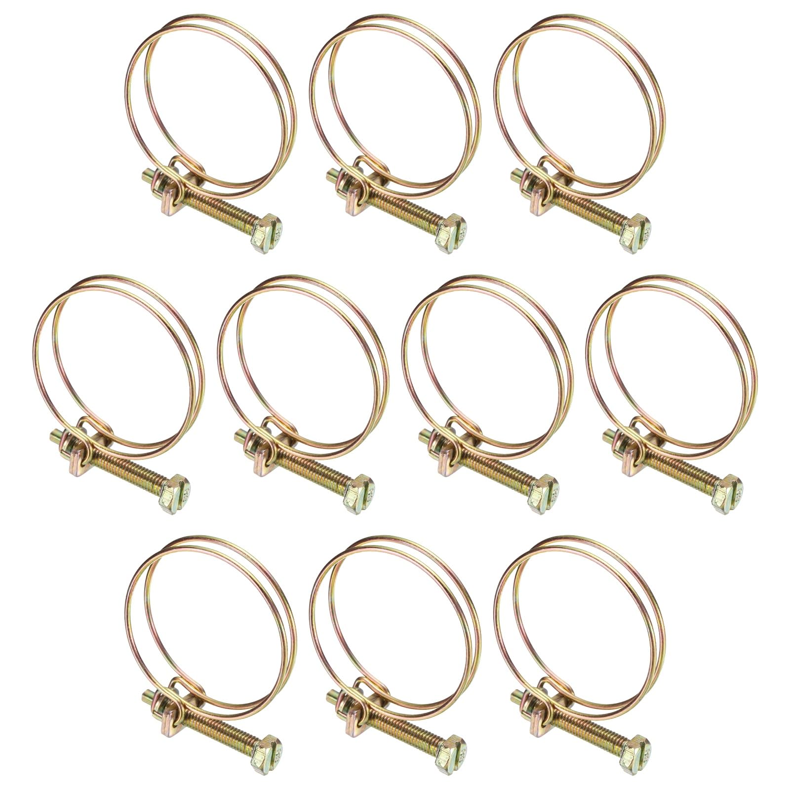 sourcing map 10pcs Adjustable Double Wire Hose Clamp 42-46mm Carbon Steel Wire Hose Clips Pipe Tube Clamps for Dust Collection Rubber PVC Pool Pump Hose