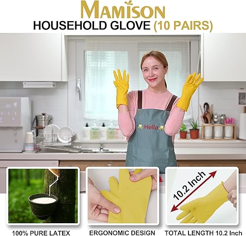 Miniatura 2 de MAMISON Paquete de 10 guantes de manos simples y cortas, guantes de goma antideslizantes reutilizables, tamaño grande