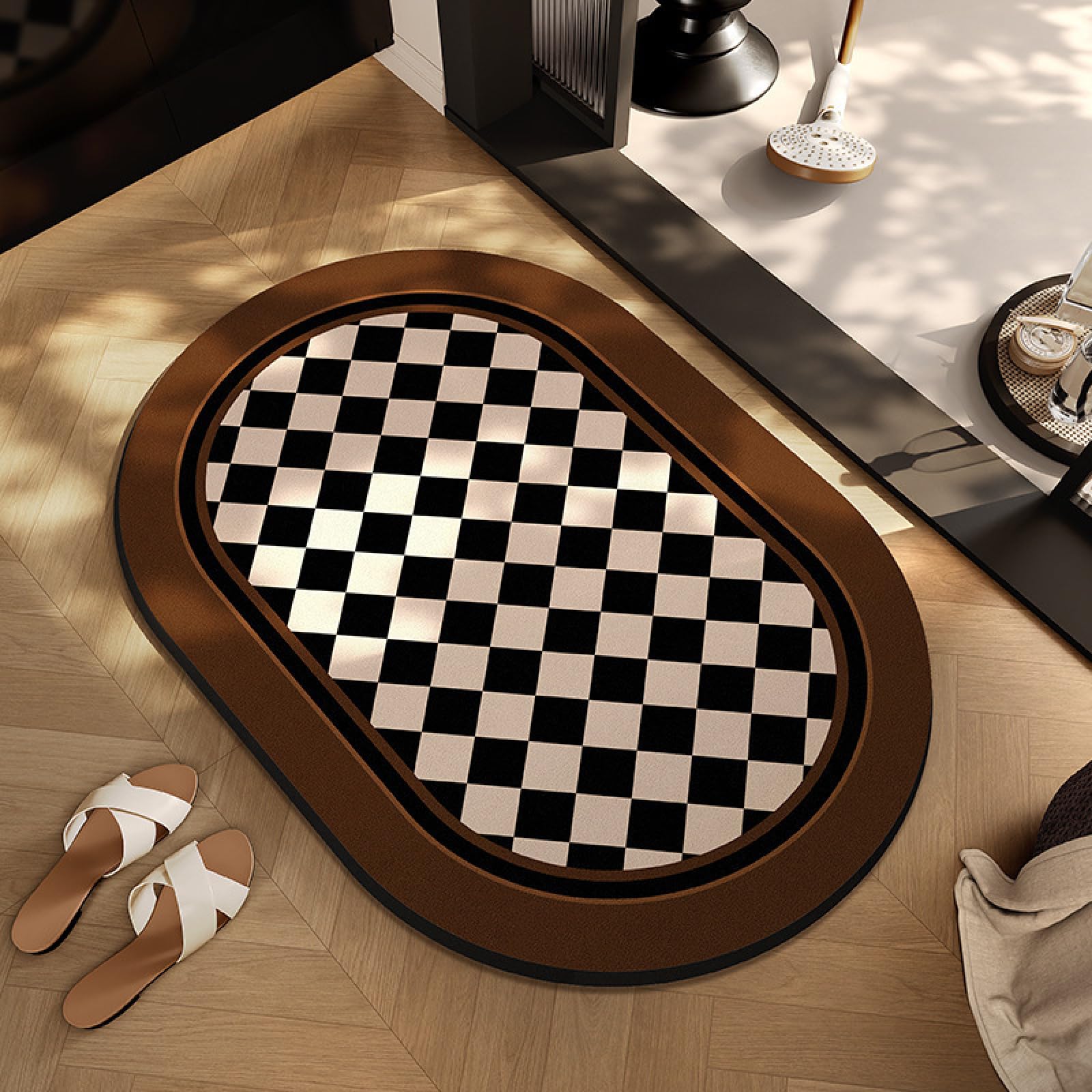 Tapis de Bain Diatomite 80X120 Géométrie Noir Et Blanc Tapis de Douche