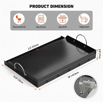 Onlyfire Universal BBQ Griddle with Handles for Most Grills, Ceramic Coated Non-stick Flat Top Griddle for Outdoor Cooking, 18L x 12.6W x 2.8H