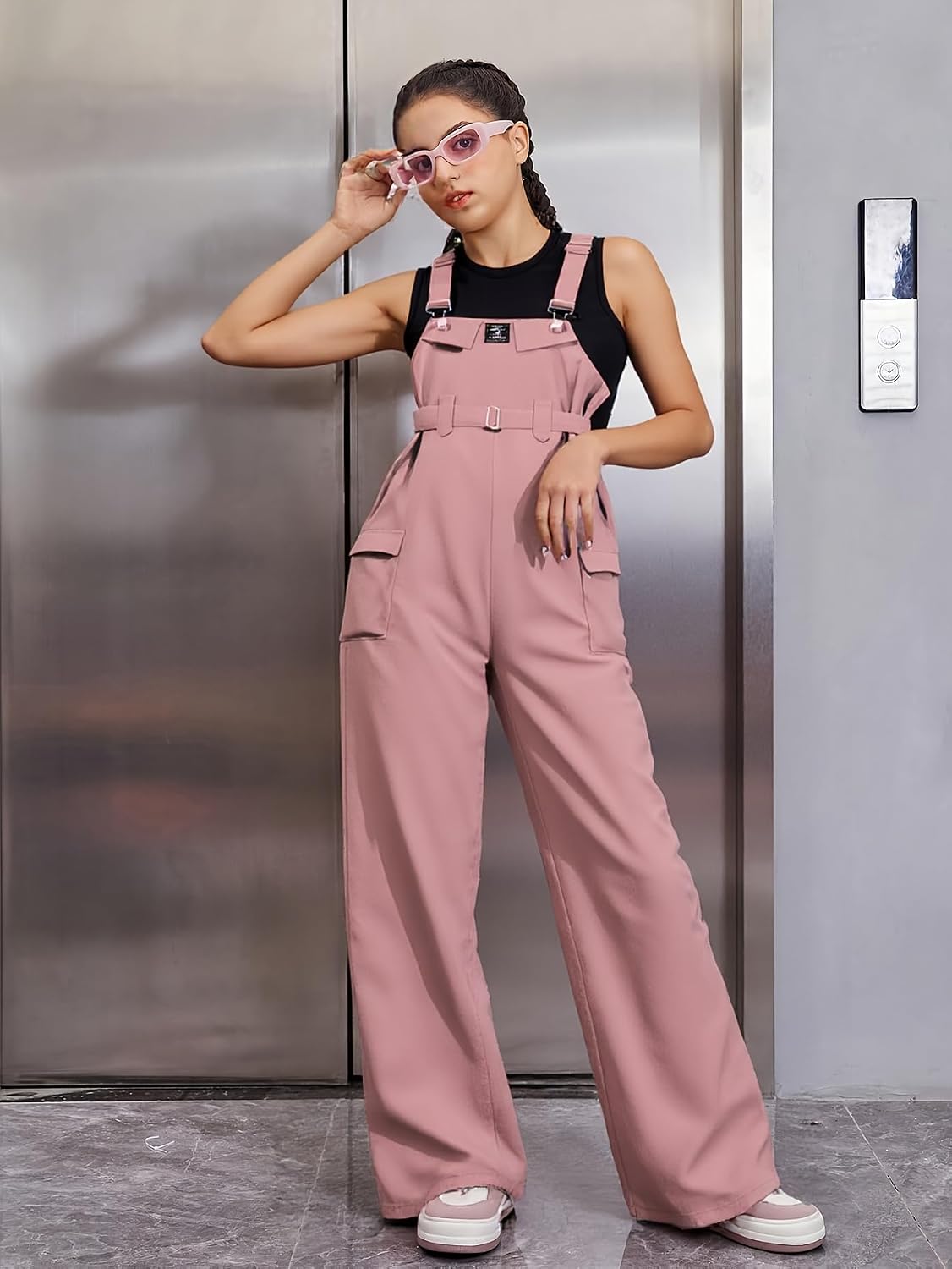Girls 2 Piece Outfit Sleeveless Tank Crop Top and Casual Rompers Suspender Wide Leg Pants Jumpsuits Set for 8-12Y
