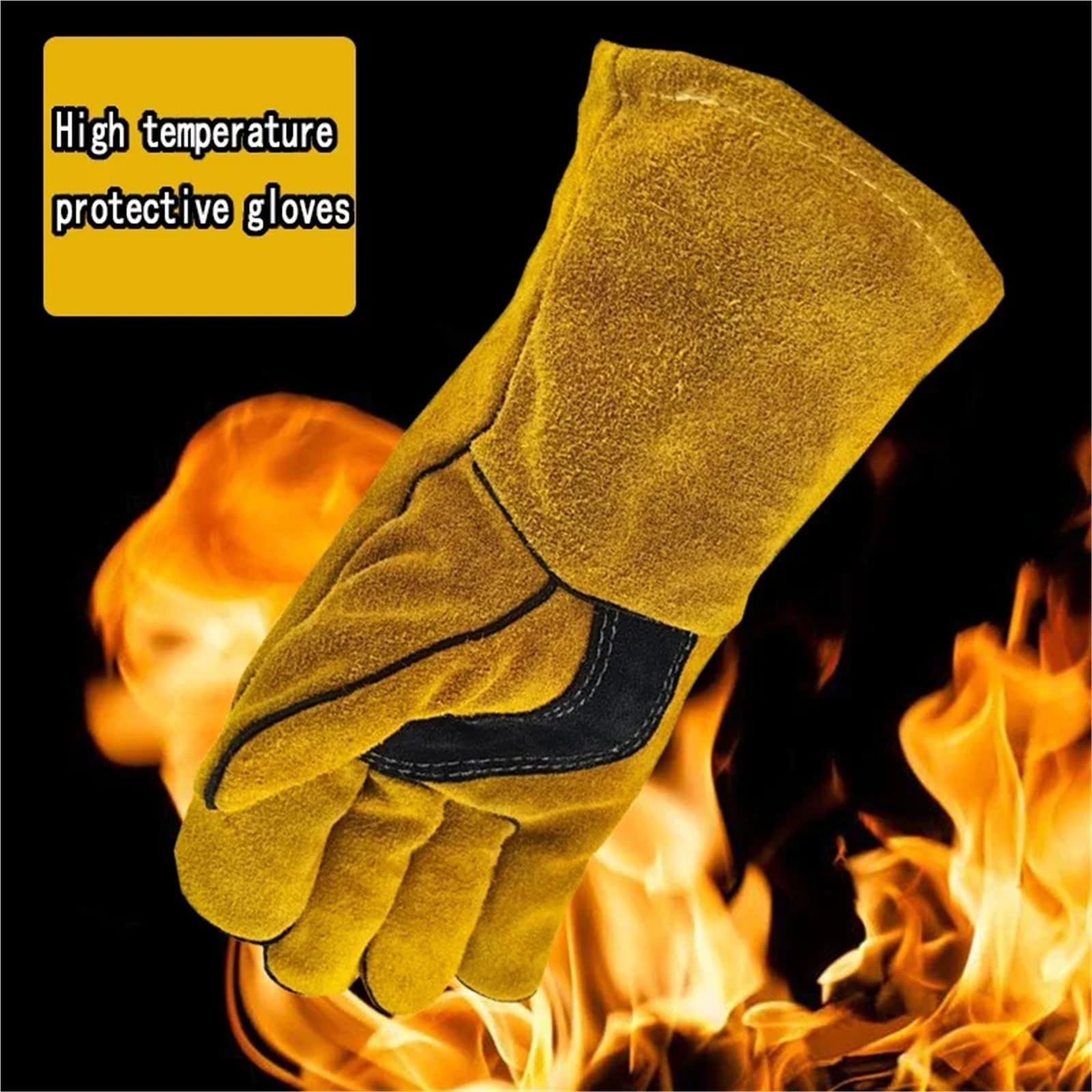 Compatible con guantes ignífugos de cuero, aislamiento térmico, anticorte, for soldar, estufa de leña, chimenea, barbacoa, hornear, Camping