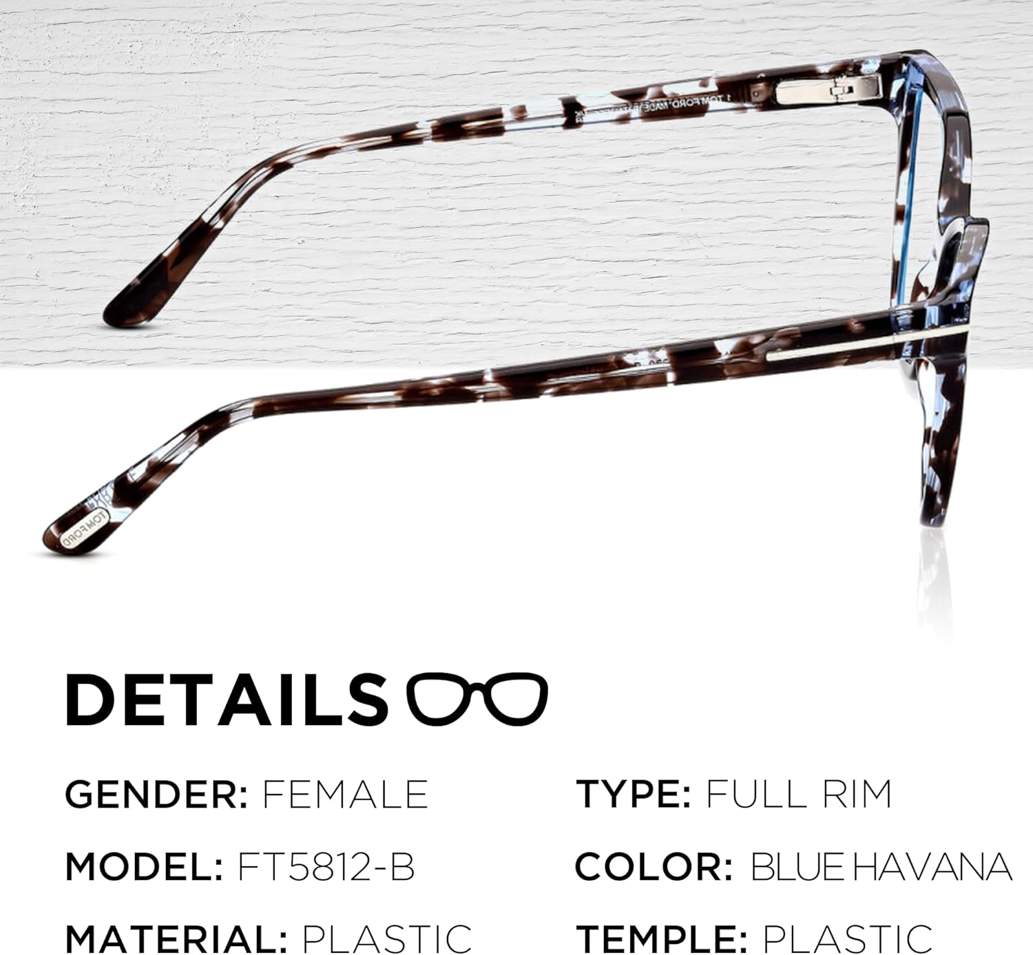 Tom Ford FT5812-B Butterfly Shape Eyeglass Frame + Bundle With eSHADES Eyewear Cleaning Kit, 53 mm, Havanacoloured ( 53 Mm ) - Image 2