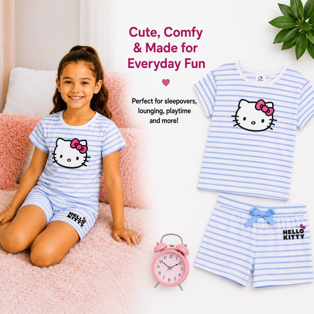 Hello Kitty Girls Short Set - 2 Piece Short Sleeve Graphic Tee and Shorts Clothing Outfits (Sizes: 2T-12)