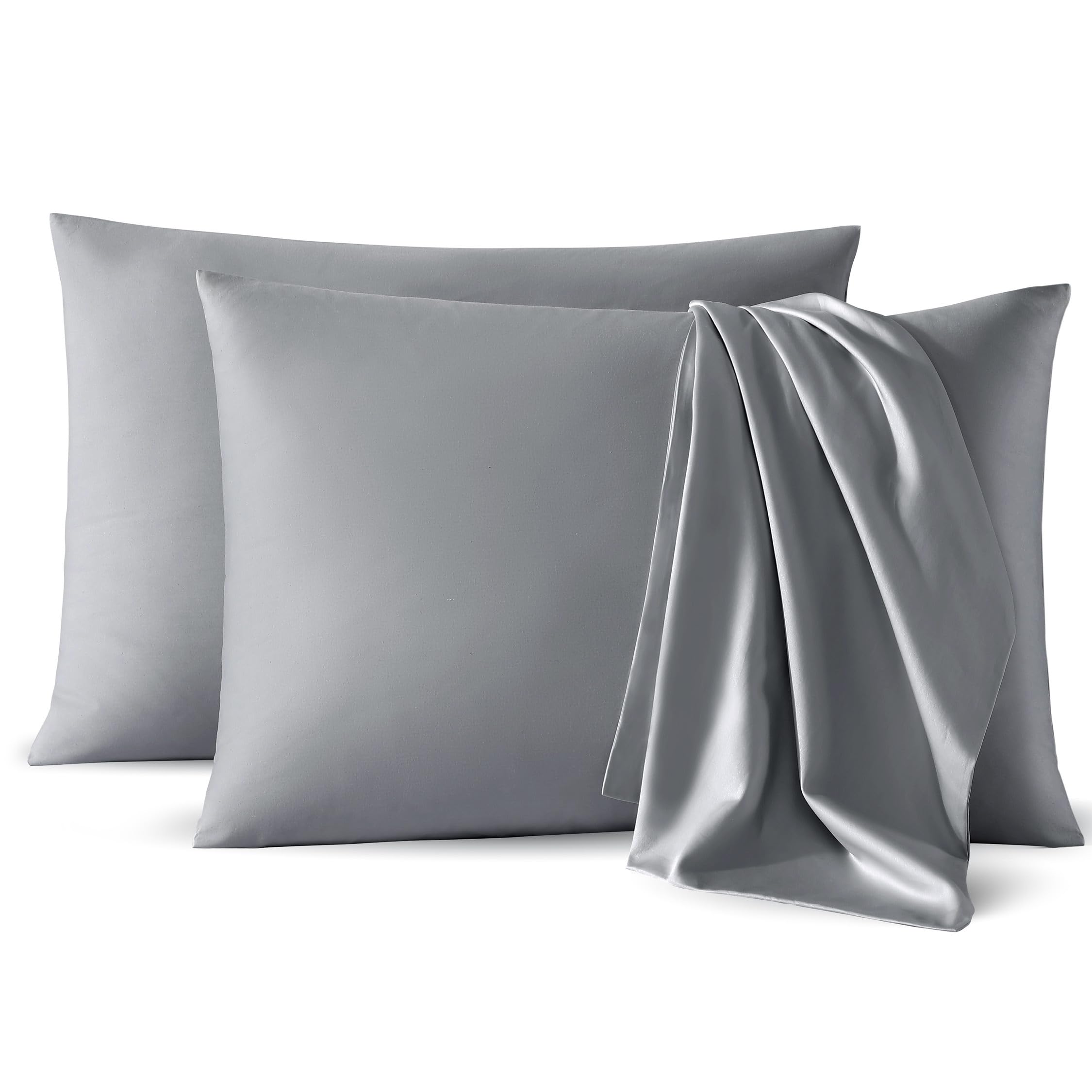 CIRCLESHOMEPremium Sateen Envelope Pillowcase, Smooth 300 Thread Count Poly Cotton Envelope Pillow Cases - Machine Washable & Wrinkle Resistant (Dark Gray, King)