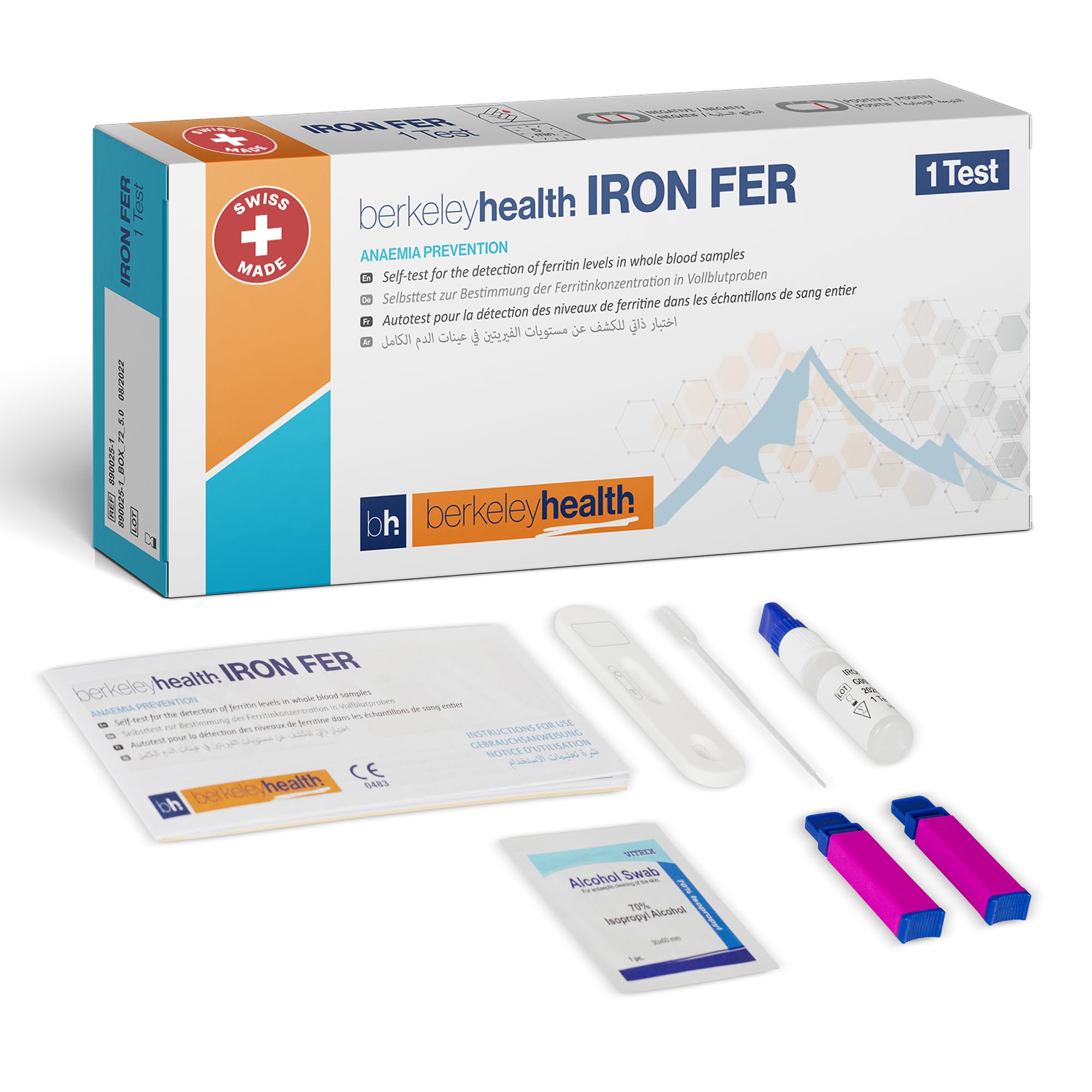 Berkeley Health Iron Deficiency Self Test Kit - Home Anaemia Screening - Ferritin Blood Check - Easy to Follow, Fast & 95% Accurate Diagnosis - 1 Pack