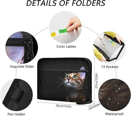 Miniatura 3 de Bengal Cat - Organizador de archivos de acordeón, carpeta de archivos expandible con cremallera, 13 bolsillos, organizador de documentos, carpeta de