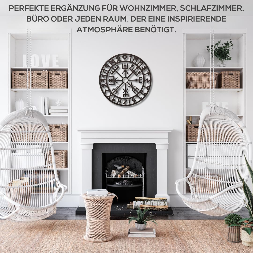 KUINEA Wikinger Kompass Wand Ø 42cm Anthrazit Vegvisir Mittelalter Deko