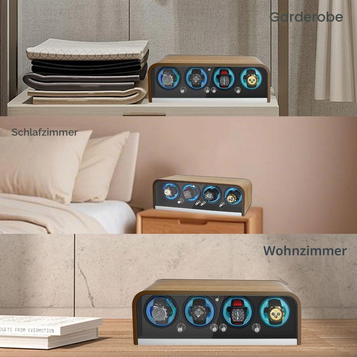 Watch Winder for 1/2/4 Automatic Watches,with Super Quiet Motor, Flexible Watch Pillows