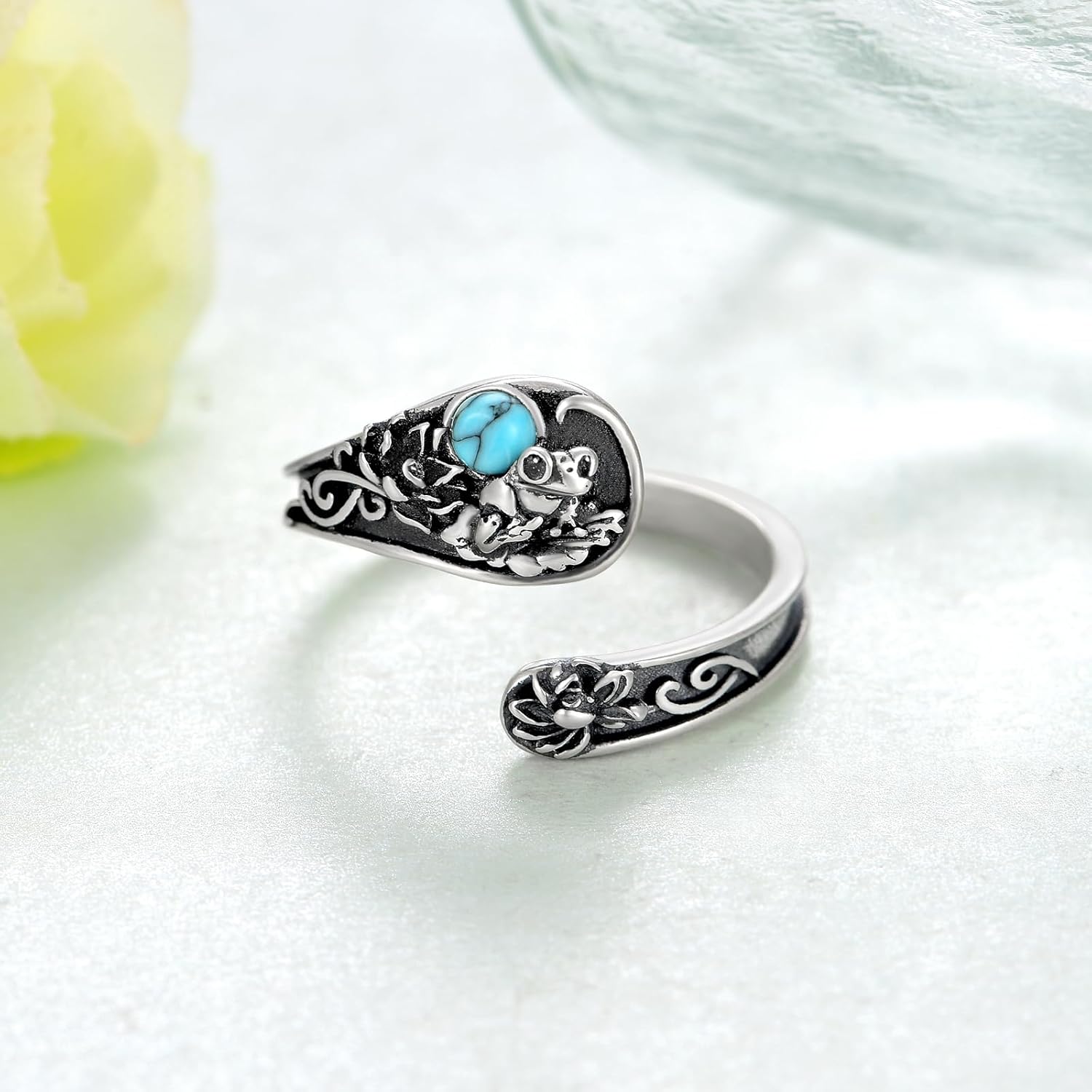 Frog Spoon Ring 925 Sterling Silver Frog Ring Lotus Open Rings Adjustable Thumb Rings Jewelry Gifts for Women - Image 2