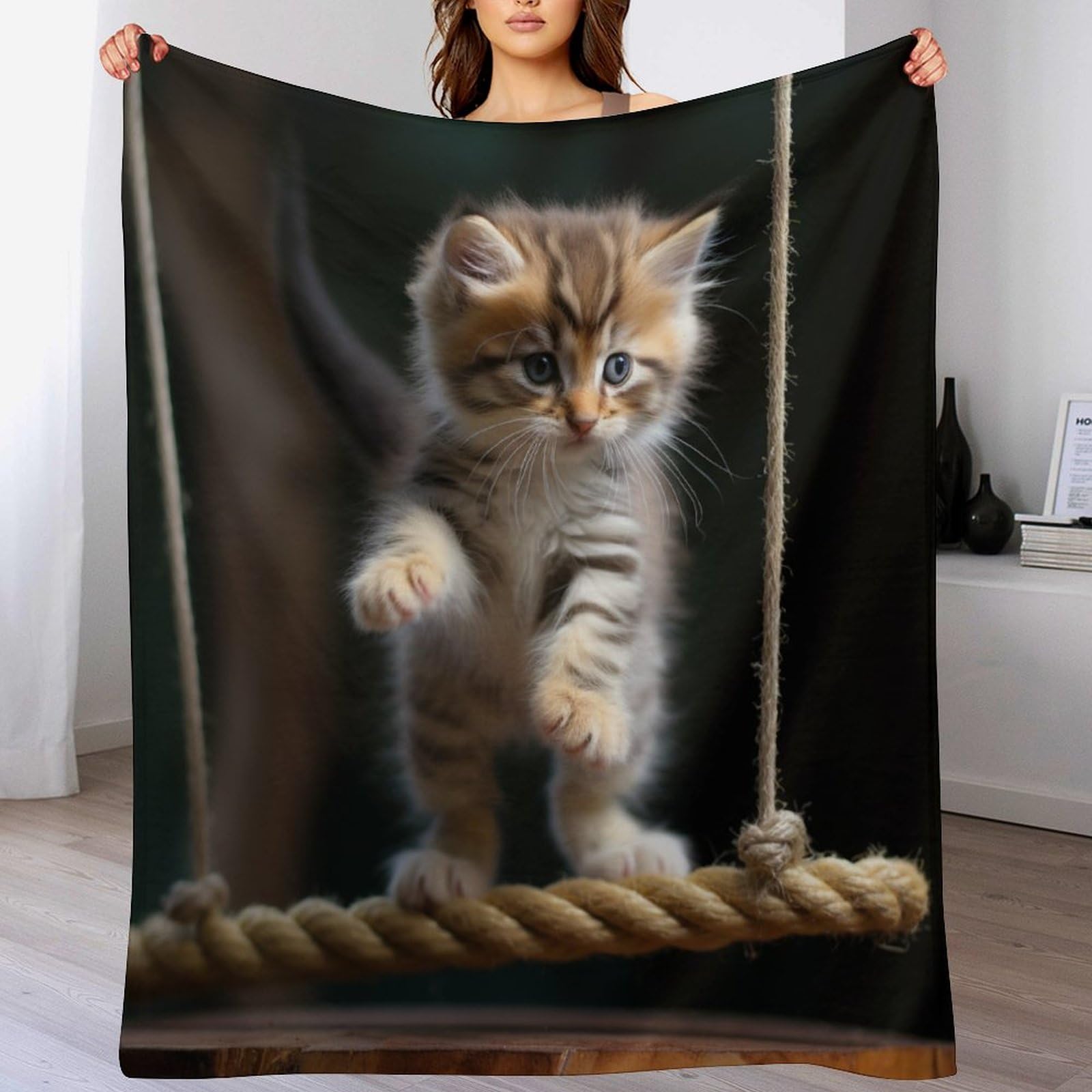 Couverture polaire chat mignon en flanelle légère 140x180cm