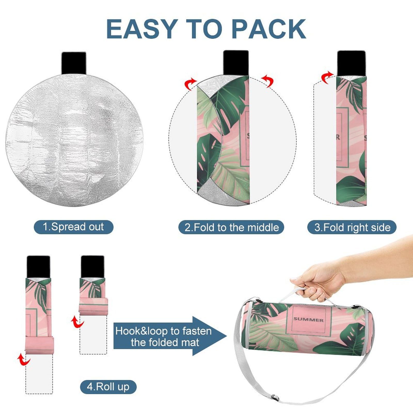 Coperta da picnic con motivo estivo, rotonda, pieghevole, leggera, coperta da spiaggia impermeabile, coperta per esterni per primavera, estate, campeggio, parco, erba da viaggio