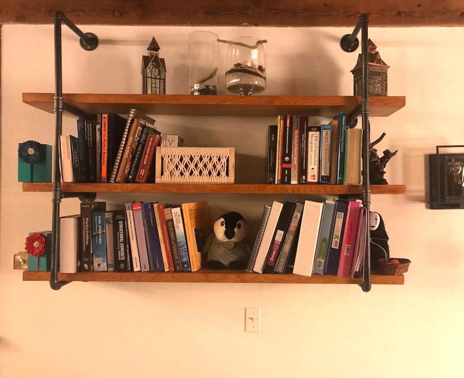 42" H x 12" D Industrial Iron Pipe Wall Mount Shelf Brackets for Shelves Vintage Retro Black DIY Open Bookshelf DIY Storage offcie Room Kitchen Wall Brackets(2 Pcs 4Tier Hardware Only)