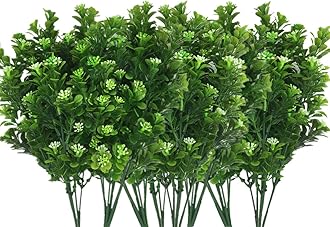 CATTREE Artificial Plants, Faux Plastic Bean Flowers Shrubs Fake Grass Leaves Simulation Greenery Bushes Indoor Outside Home Garden Office Yard Verandah Wedding Decor - 8 Pcs