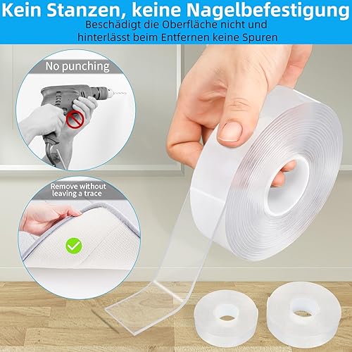 Miniatura 2 de Cinta nano 3 rollos  total de 50 pies Cinta de doble cara resistente, soporta 18 libras, cinta de montaje adhesiva extraíble sin residuos, cinta