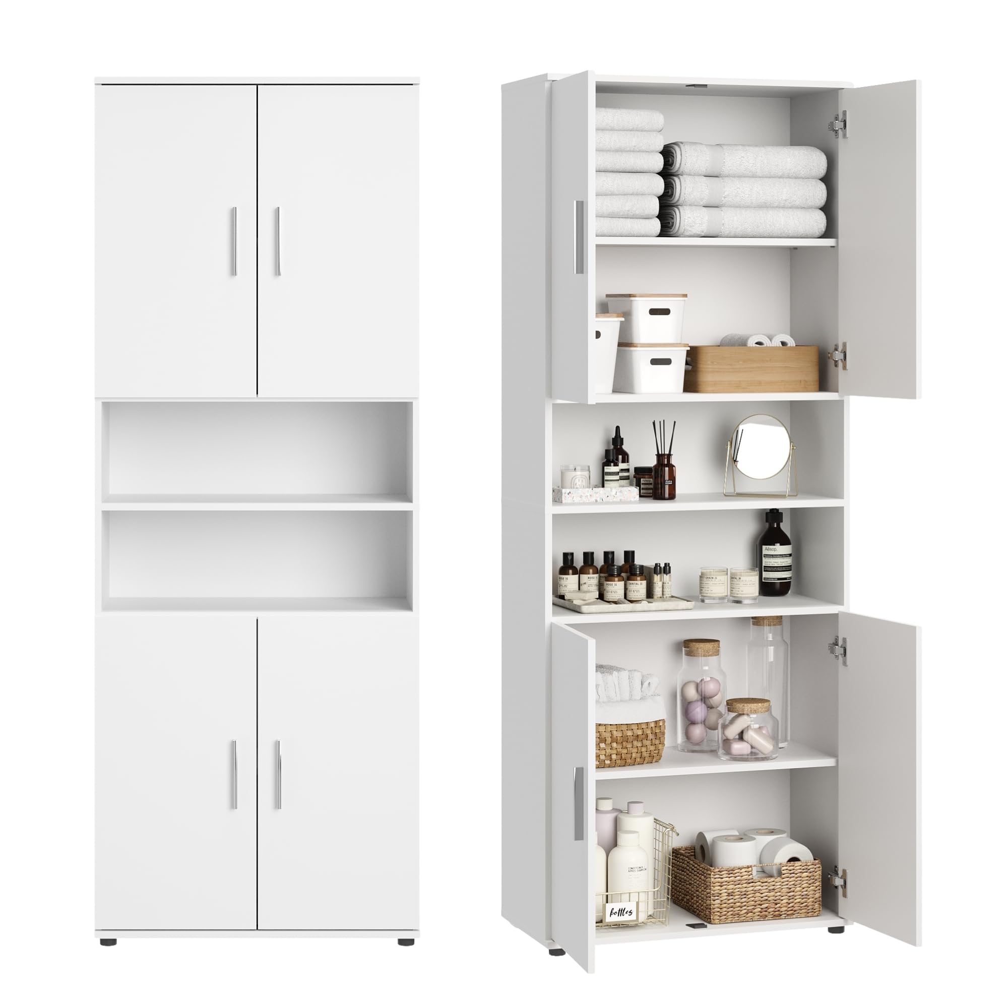 Home Collective Badezimmerschrank Hochschrank Badschrank mit 6 Fächern, Badezimmer Aufbewahrung, Mehrzweckschrank für Bad, Keller & Hauswirtschaftsraum | 70x35x187 cm (BxTxH)