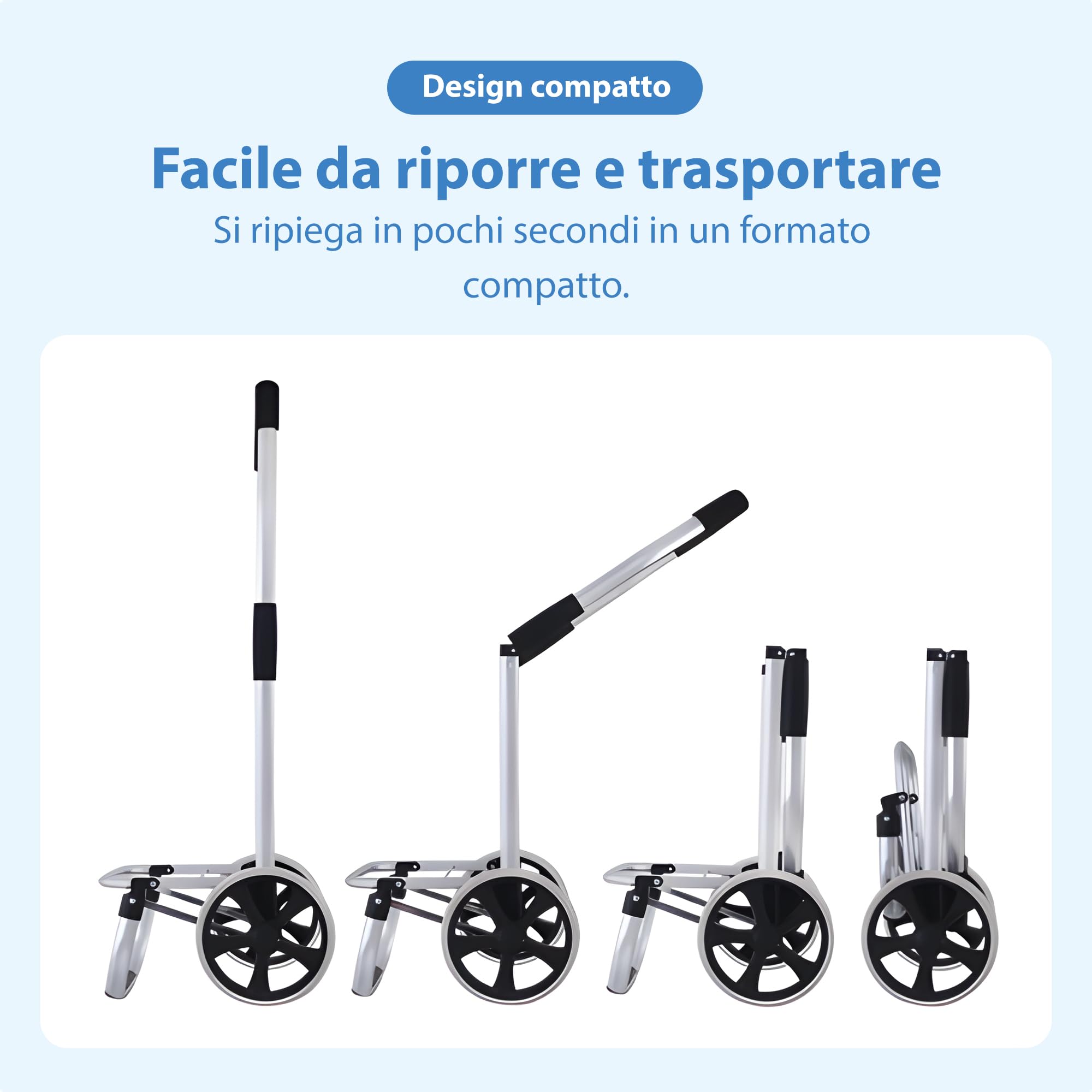 Safe Age Carrello Spesa con Ruote - Trolley Pieghevole da 45 Litri con Vano Frigorifero e Funzione Portatutto - Grigio