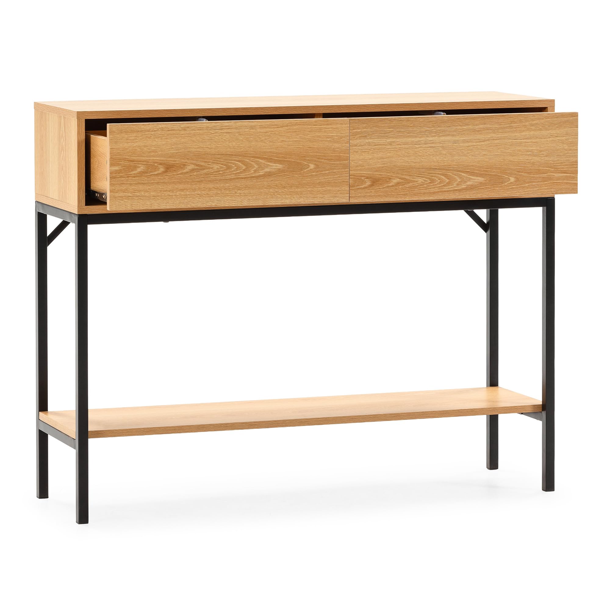 HOMN LIVING Consolle da ingresso Auri con 2 cassetti, colore rovere, 100 cm (larghezza) 30 cm (profondità) 80 cm (altezza)