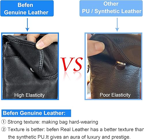 Miniatura 9 de befen Bolsos cruzados pequeños de cuero genuino para mujer, bolsa de teléfono celular, carteras cruzadas, cremallera plateada