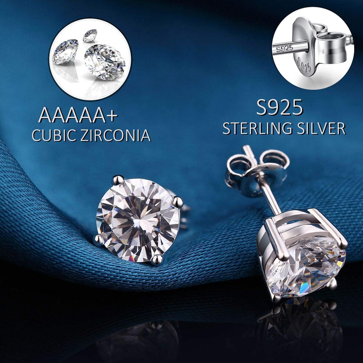jiamiaoi Sparkly Imitation Diamond Round Stud Earrings 925 Sterling Silver 5A CZ Cubic Zirconia 4mm to 8mm Fashion Jewelry for Women Men - Image 2