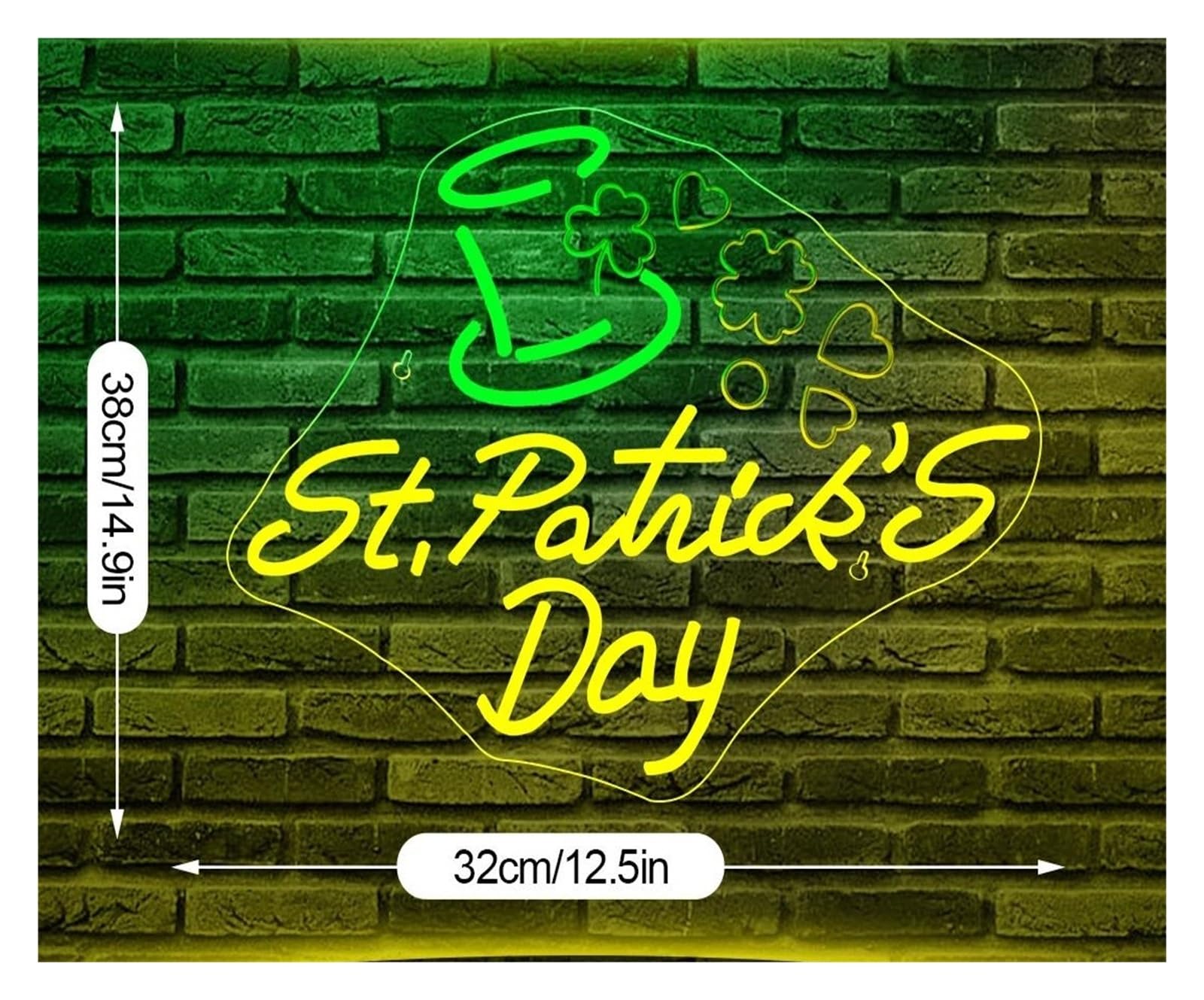 Insegna al Neon "St.Patrick's Day"Insegne Al Neon Per Decorazioni Murali Decorazione Della Stanza Per Casa Festa Camera Da Letto Bar Club Negozio Festa USB 38cmх32cm