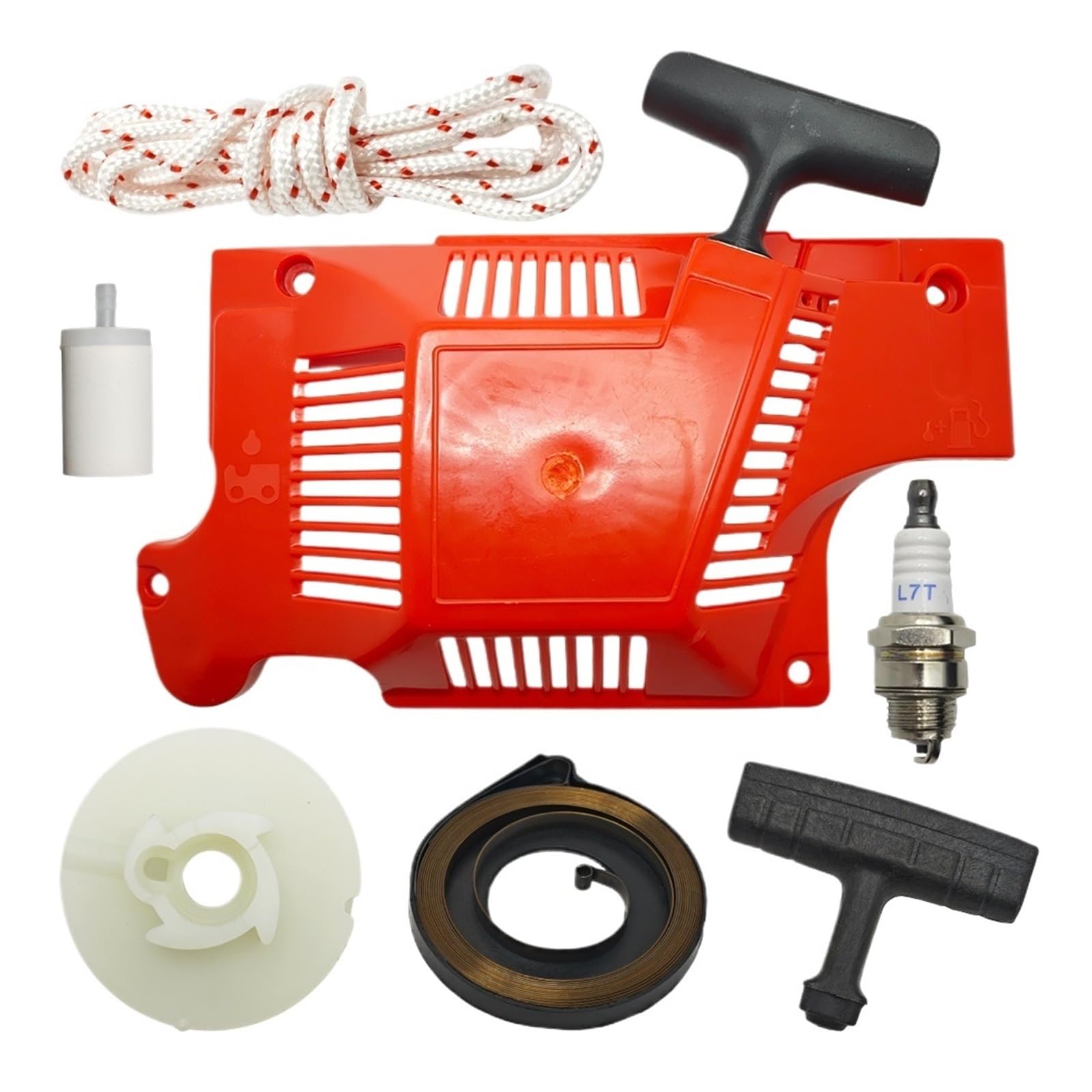 Genérico Compatible con Piezas de Motosierra 50 51 55 | Kit de bujías de filtro de resorte de agarre de mango de cuerda de polea de arranque de retroceso