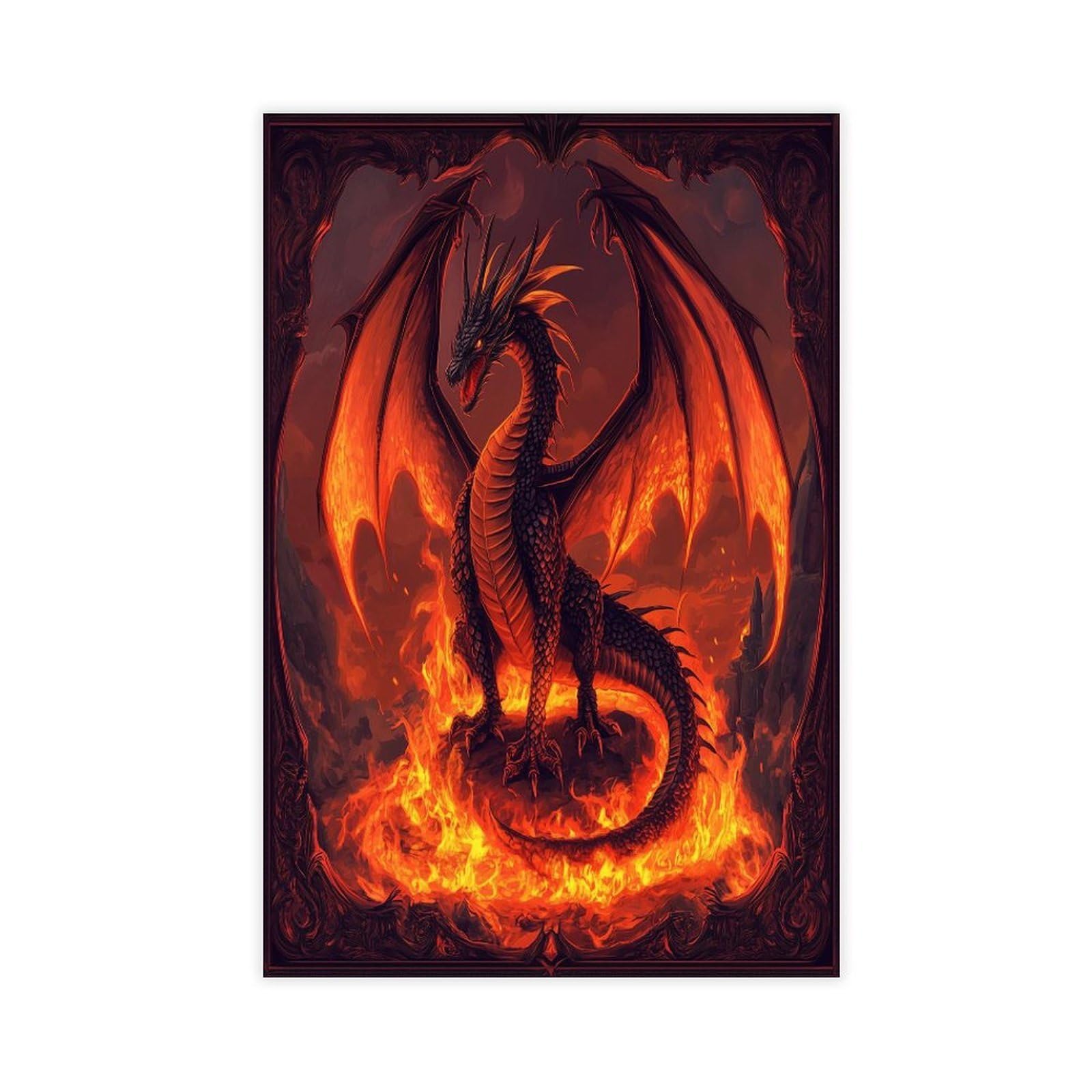 Bareronor Flame Dragon Fantasy Poster Canvas Poster Bedroom Decor Landscape Office Room Decor Gift 20" L X 30" W