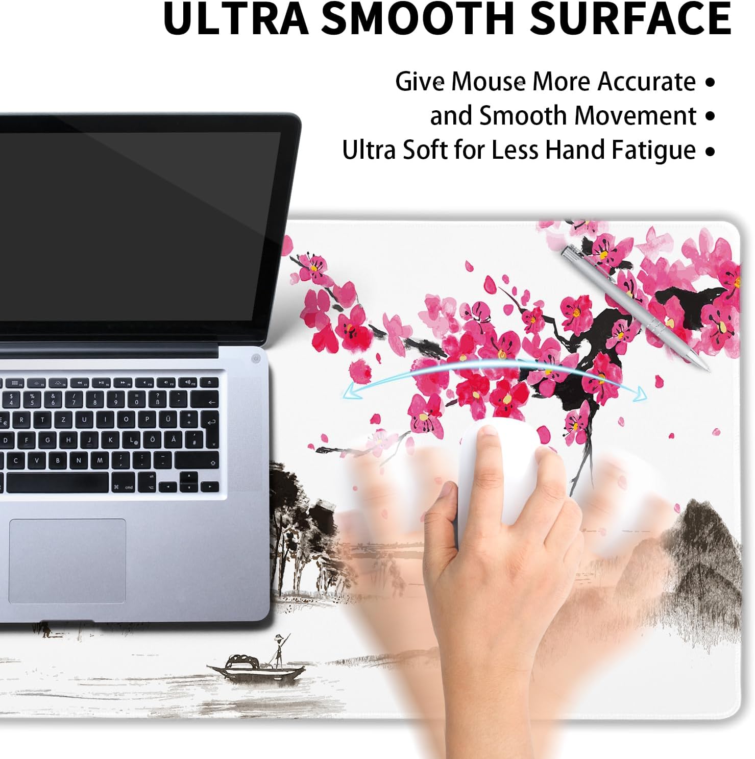 Cherry Blossom Mouse Pad 35.4 X 15.7 Inch Japanese Pink Sakura Mouse Pad Non-Slip Rubber Base Mousepad with Stitched Edges Waterproof Mousepad for Gaming&Home Office