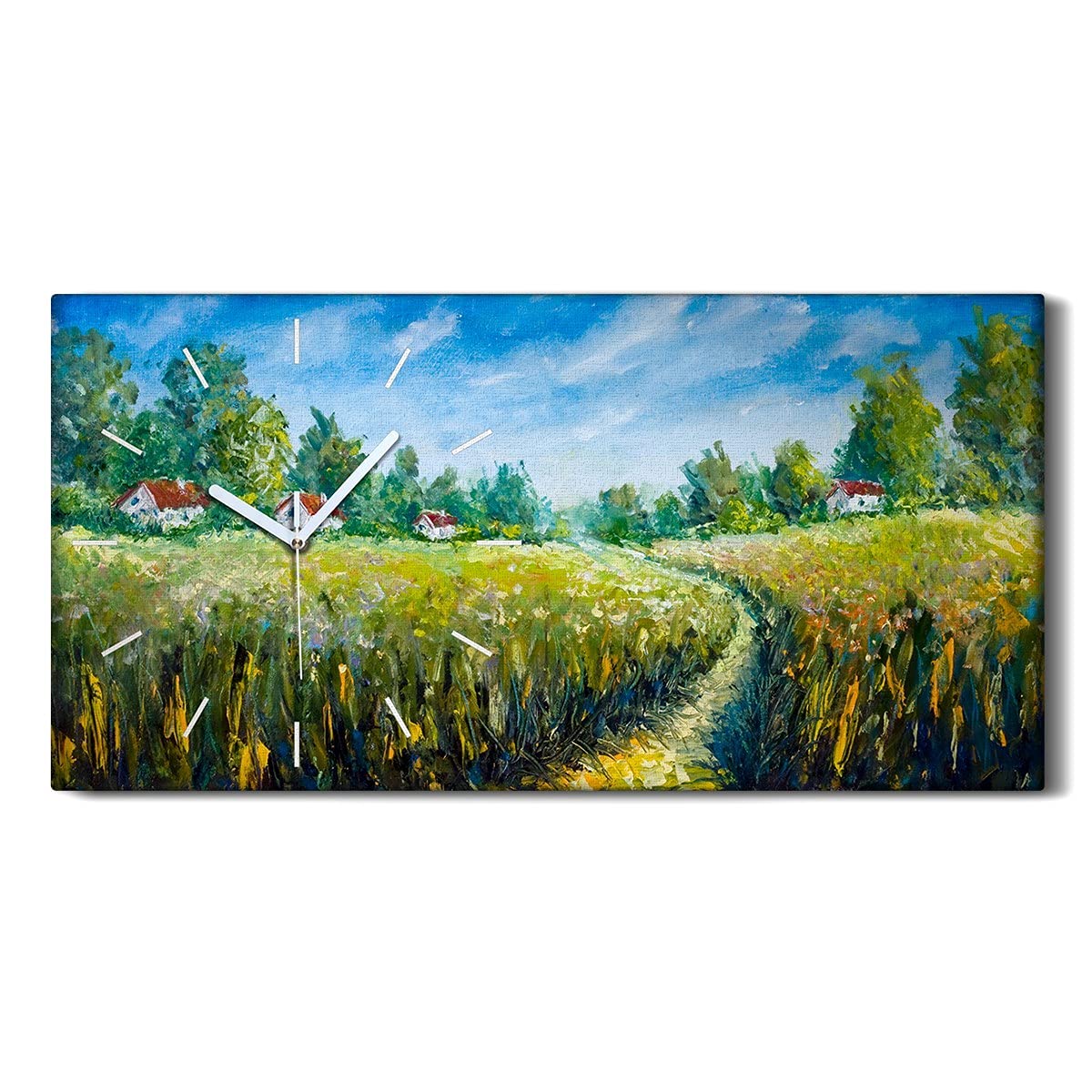 Horloge sur Toile Arbres Paysagers Coloray 60x30cm Décoration Silencieuse