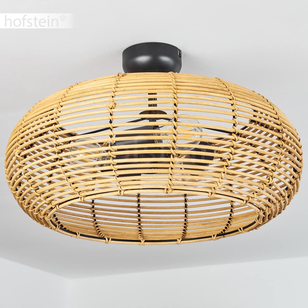 Lampada da soffitto Sepins, lampada in rattan/metallo in colore naturale/nero, design scandinavo, lampada boho con paralume a griglia e grande effetto luminoso, Ø 50 cm, E27, senza lampadina/e