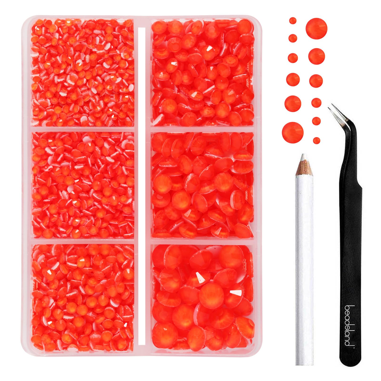 BEADSLAND Hotfix Rhinestones,4000 PCS Orange Rhinestones for Clothes Crafts Mixed 6 Sizes with Wax Pencil and Tweezers Kit,SS6-SS30,Neon Orange