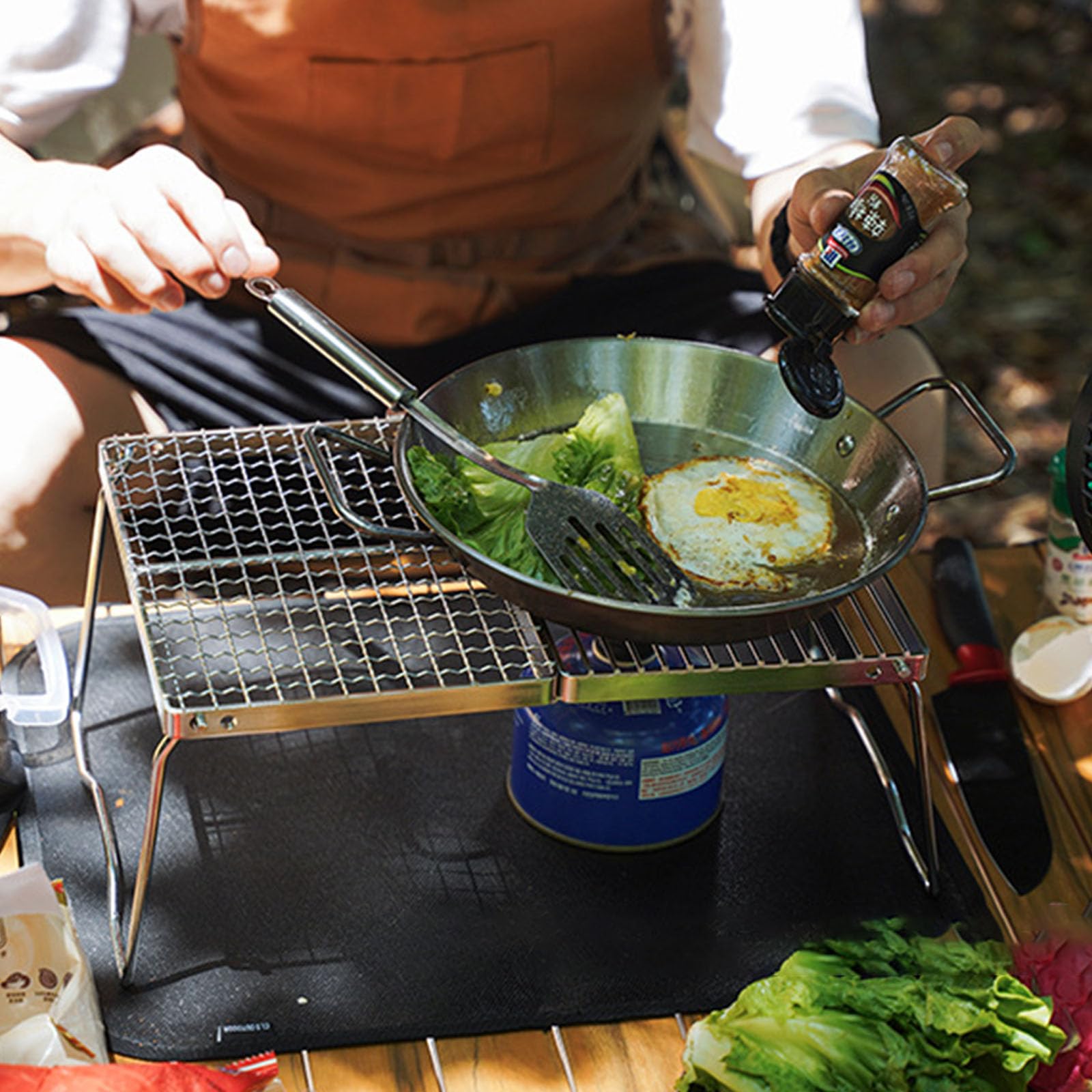 Grill kempingowy ze stali nierdzewnej z nogami i torbą do przenoszenia, przenośny ruszt do gotowania z plecakiem, wędrówek i pikników, trwały i praktyczny sprzęt do grillowania