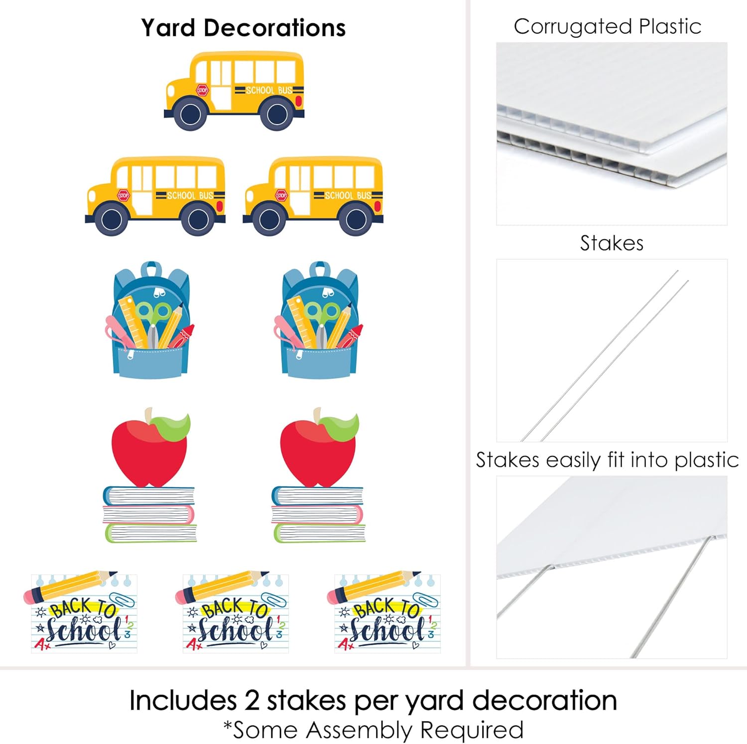 Big Dot of Happiness Back to School - Backpack, School Bus, Apple on Books Lawn Decorations - Outdoor First Day of School Classroom Yard Decorations - 10 Piece