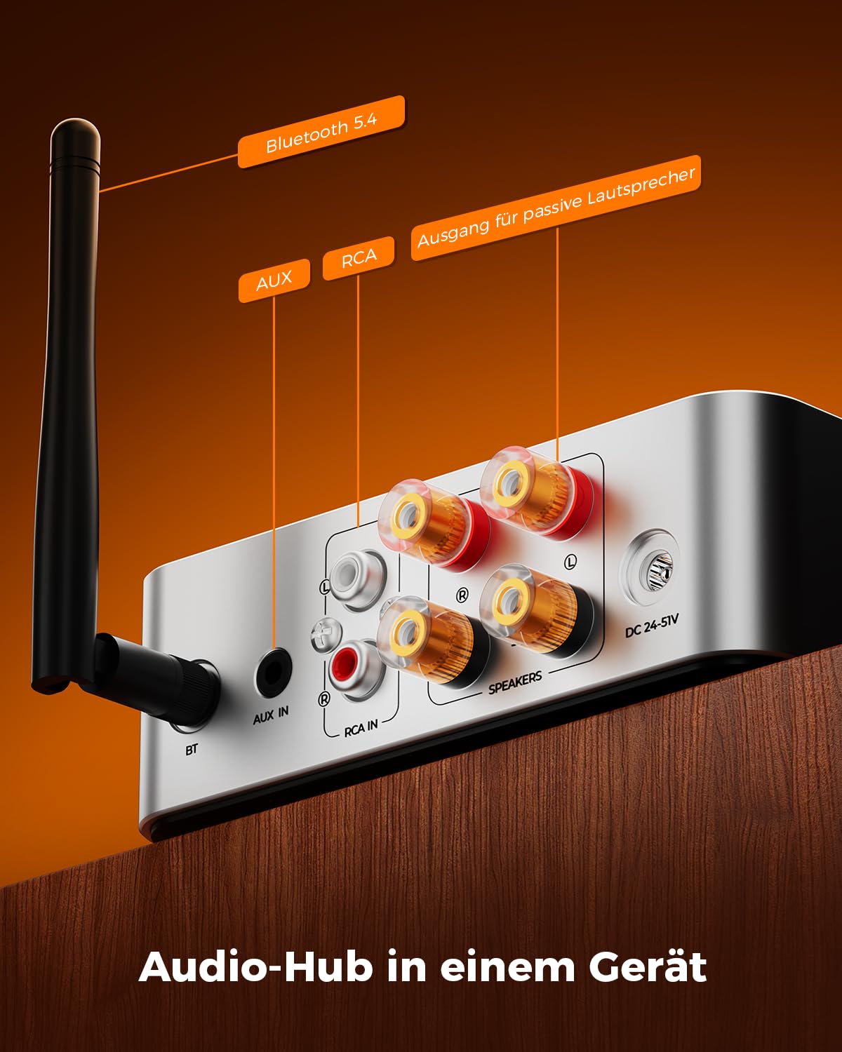 Qlearsoul HiCore H2 Bluetooth 5.4 HiFi-Stereo-Verstärker — TI TPA3255 Klasse D, 100 W x2 (@ 4Ω) Nennausgang, Anti-Hijack BT-Modus, RCA/AUX/BT 3-Eingangs-Hub für passive Lautsprecher, inklusive 30V