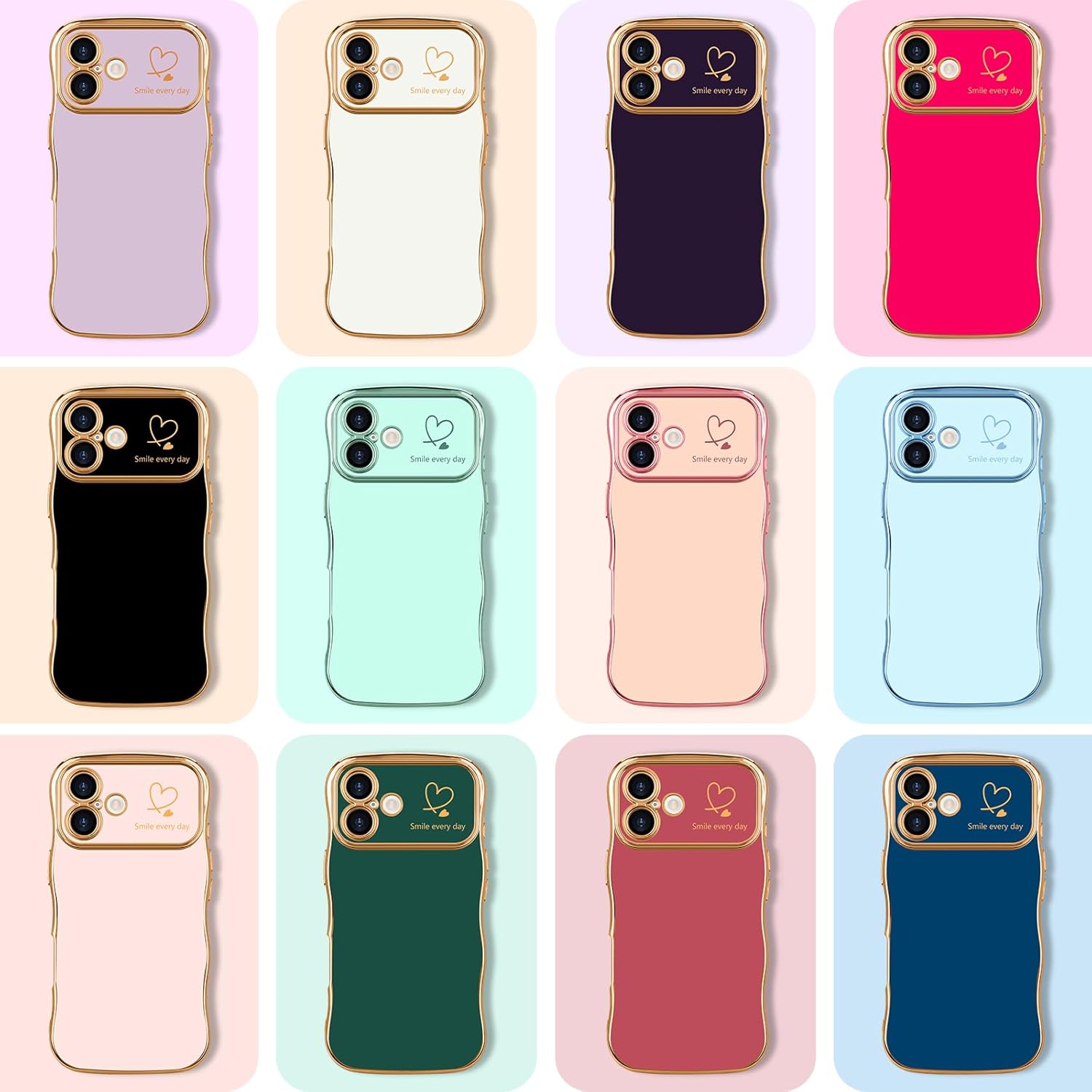 LCHULLE for iPhone 16 Plus Case for Women Girls, Cute Wave Frame Curly Shape with Love Heart Pattern Raised Camera Protection Cover Luxury Plating Shockproof Phone Case for iPhone 16 Plus, Black - Image 8