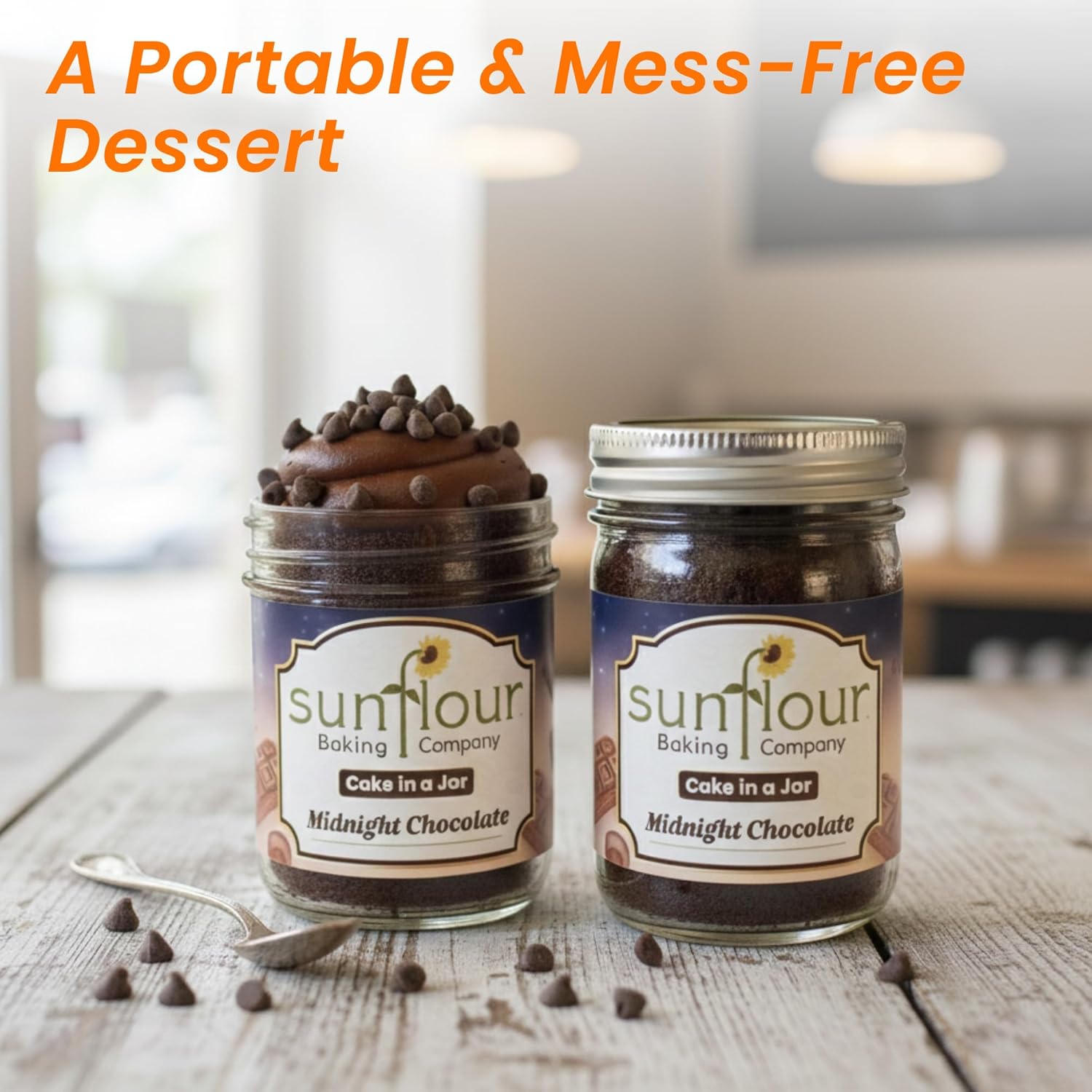 Sunflour Baking Company Gourmet Cake in a Jar (Midnight Chocolate, 2 Pack) | Moist Hand-Layered Cakes with Buttercream Frosting | Gourmet Food & Dessert Gifts | Bakery Fresh Birthday Cake | Mug Cakes