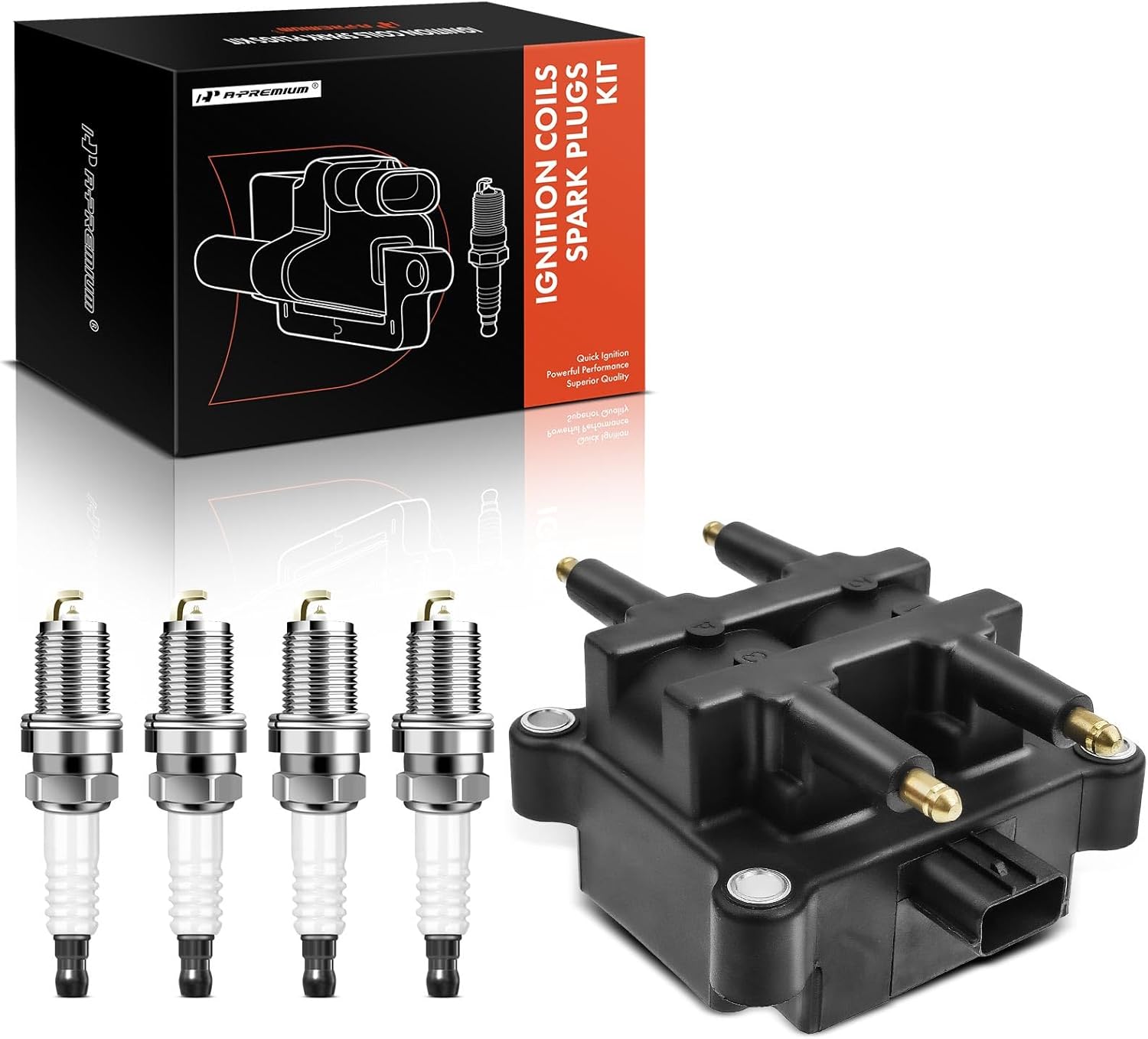 A-Premium 1x Ignition Coil Pack and 4x Iridium Spark Plugs Compatible with Subaru Impreza 1997-1998, Legacy 1997-1999, 2.2L