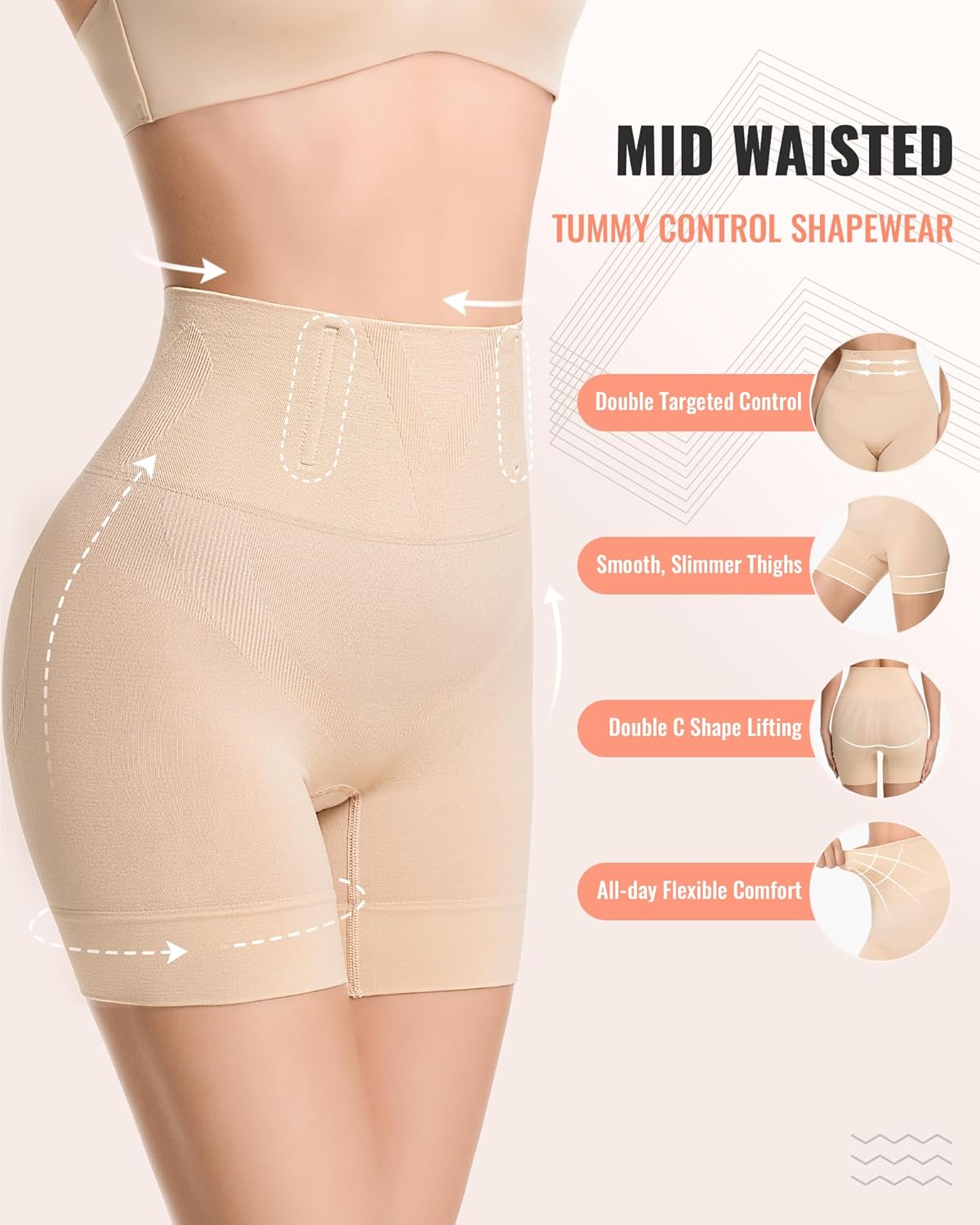 Tummy Control Shapewear for Women Seamless Girdle Shapewear Shorts Mid Waist Body S... - Image 2