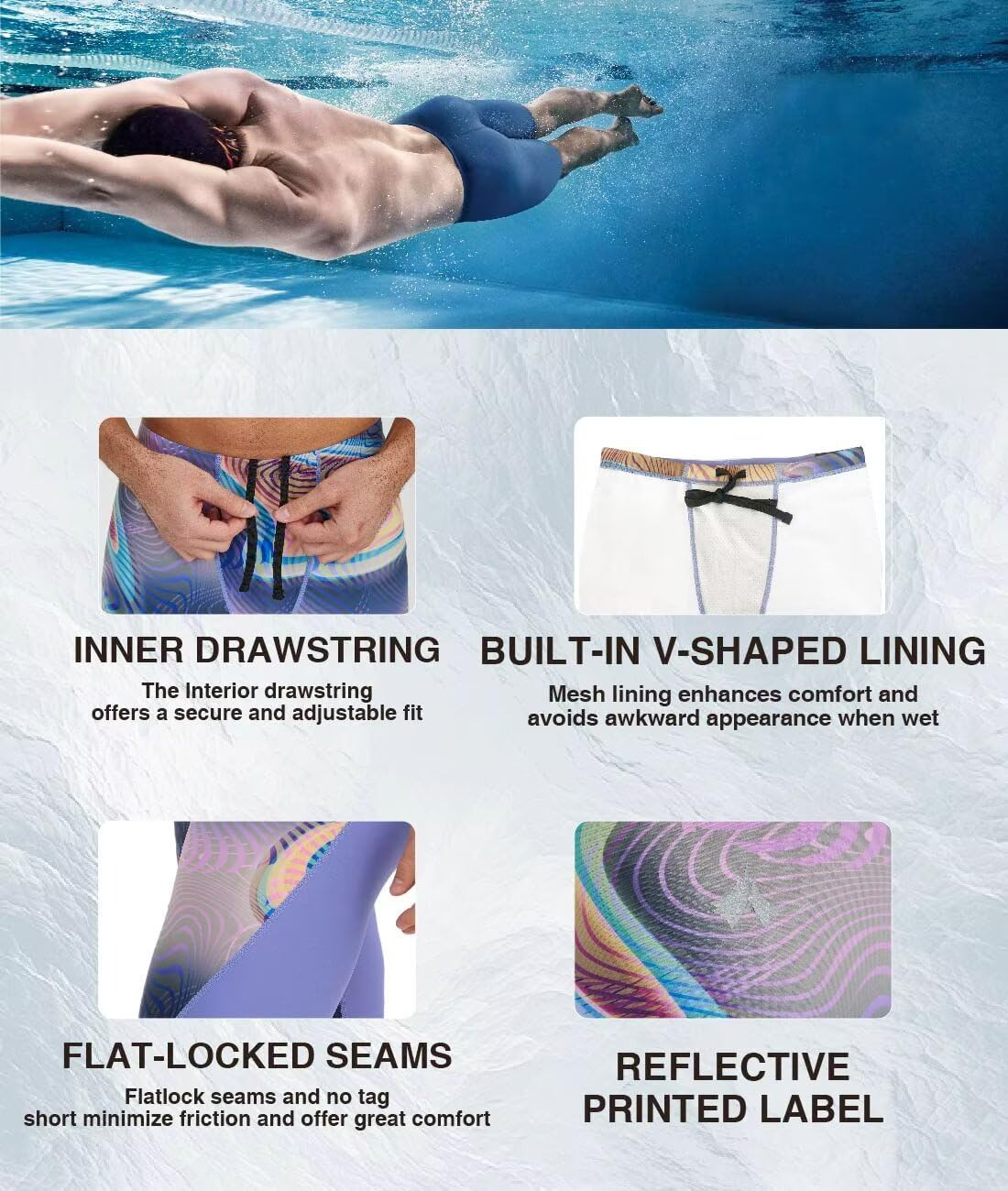 Traje de baño de entrenamiento atlético para hombre, duradero, para natación, carreras, competición